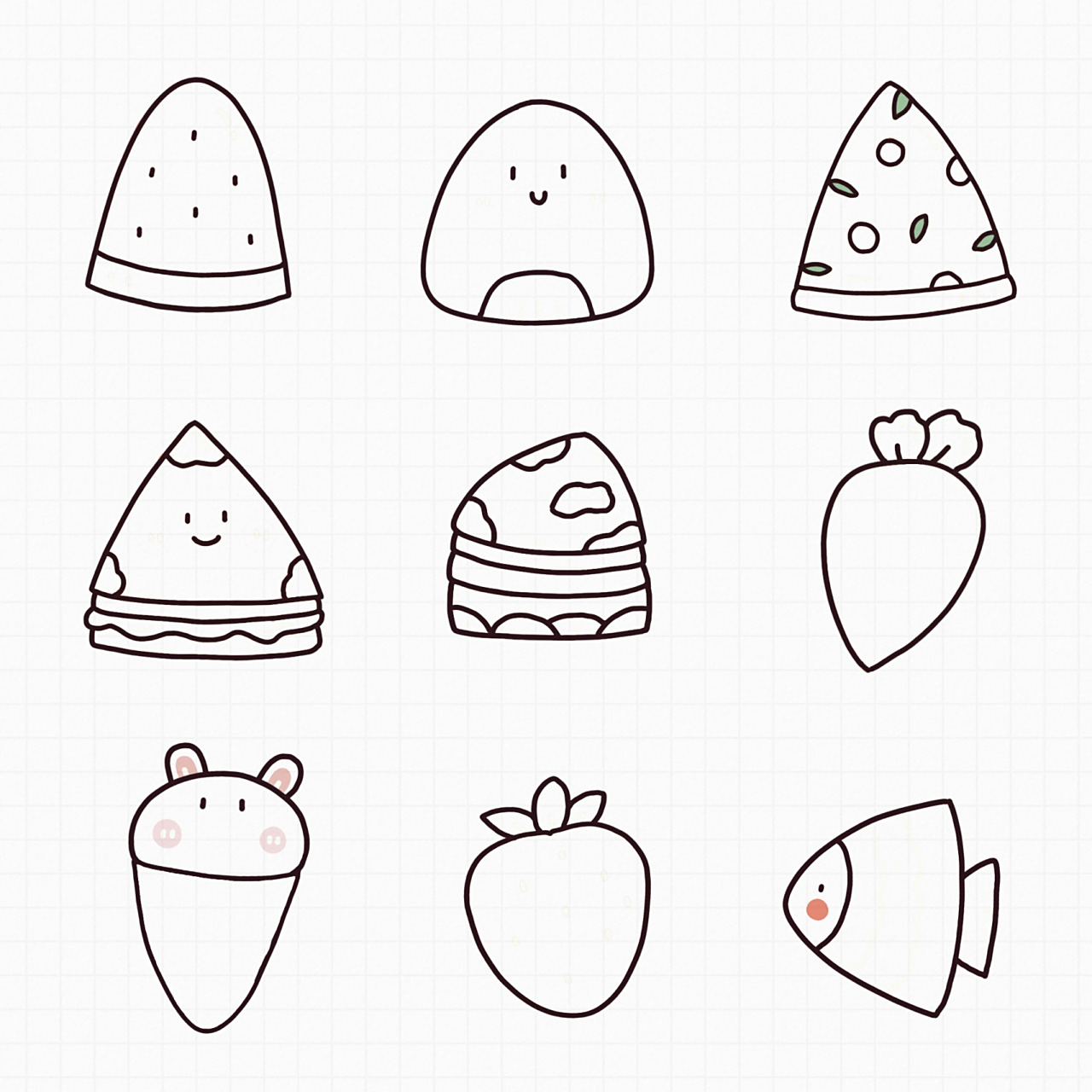 美食简笔画 | 三角形的食物 每个食物各不相同, 但其实都是由基础的