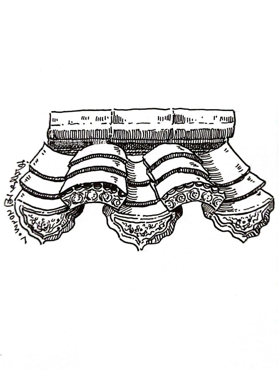 速写‖中式古建瓦片怎么画?边画边学