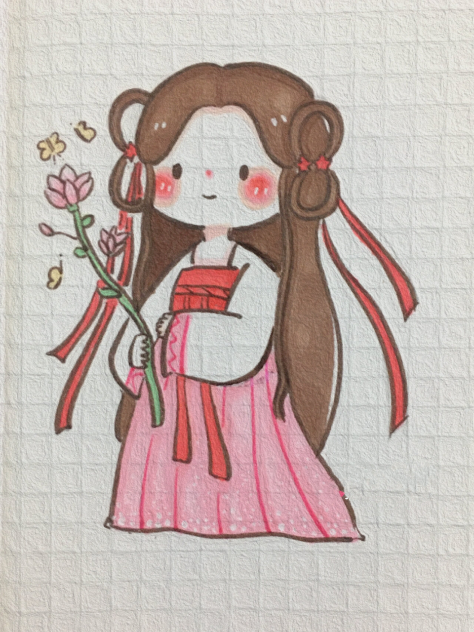 可爱简笔画 古风小姐姐//附线稿 临摹阿虾 萌系马克笔人物 太可爱啦