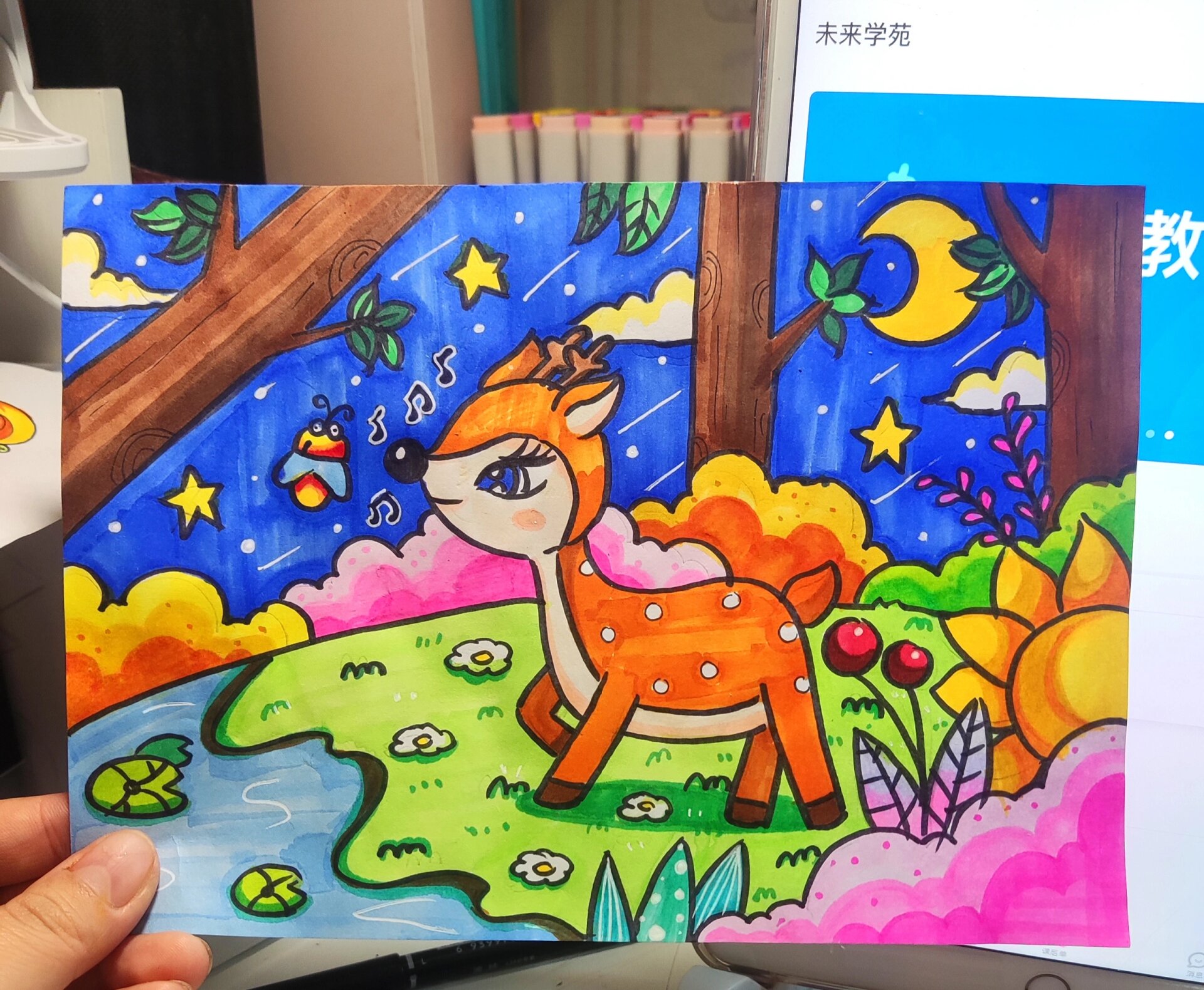 创意儿童画—森林里的梅花鹿