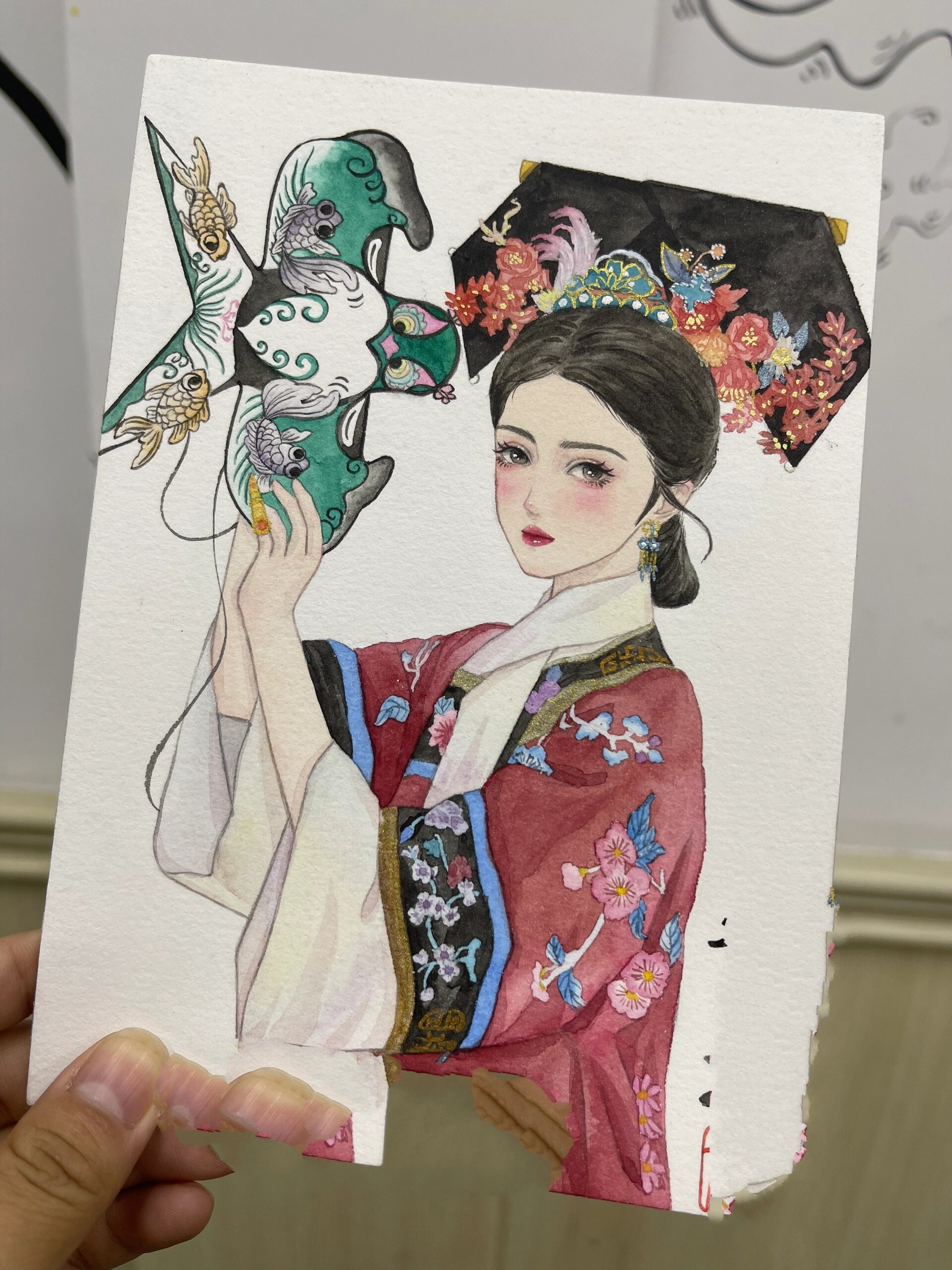 水彩人物|满族少女|民族色彩插画手绘