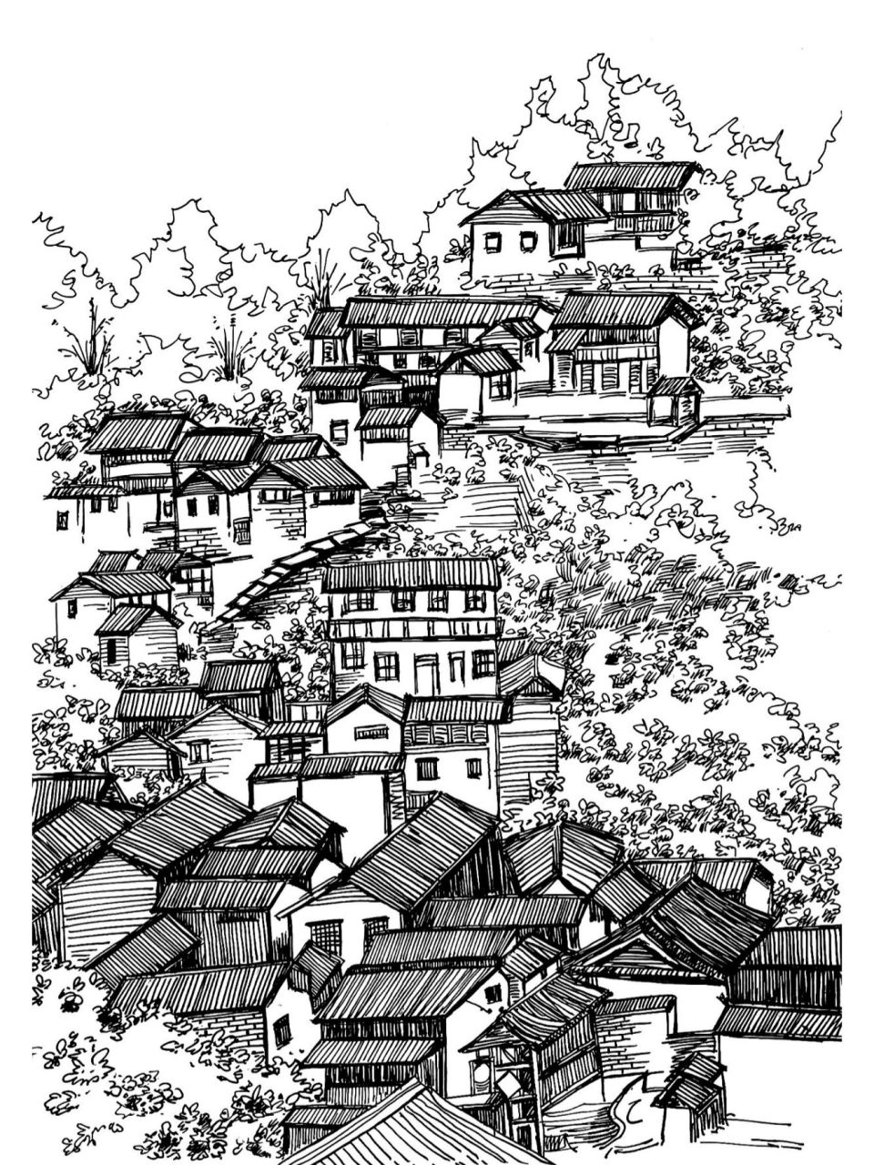 写乐 临摹老师@孙海波钢笔速写 #速写打卡# #钢笔速写# #风景速写