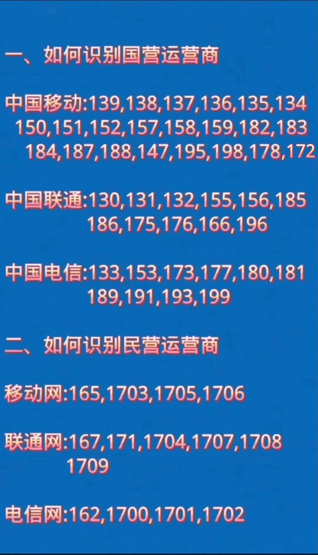 如何识别运营商号段 如何识别国营运营商和民营运营商号段区分|||一图