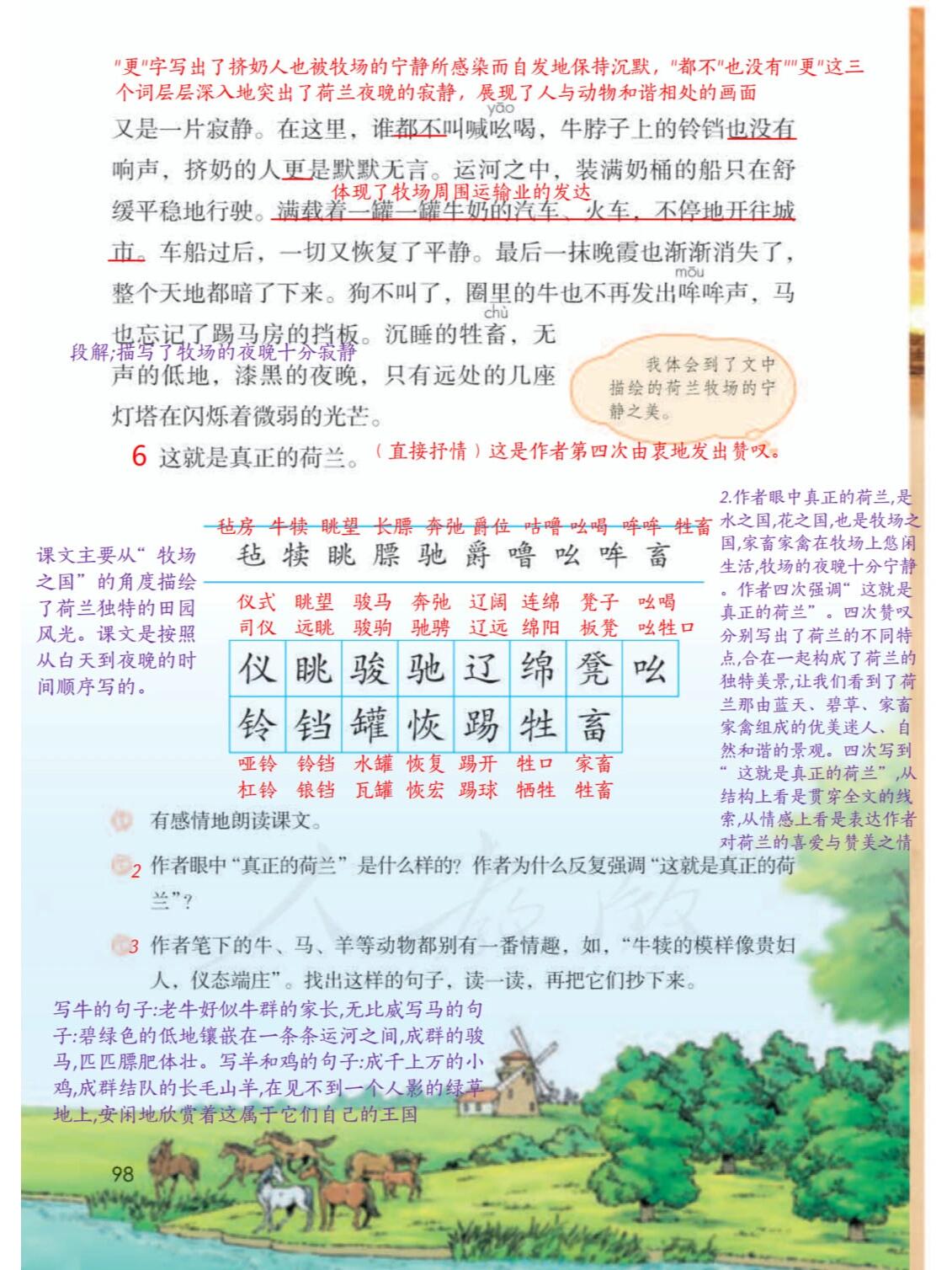 年级语文下册课文笔记7 跳水 威尼斯小艇 牧场之国 金字塔:金字塔夕照