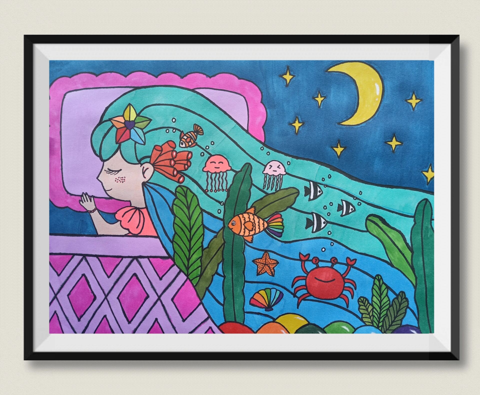 《多彩的梦》主题画||左滑线稿