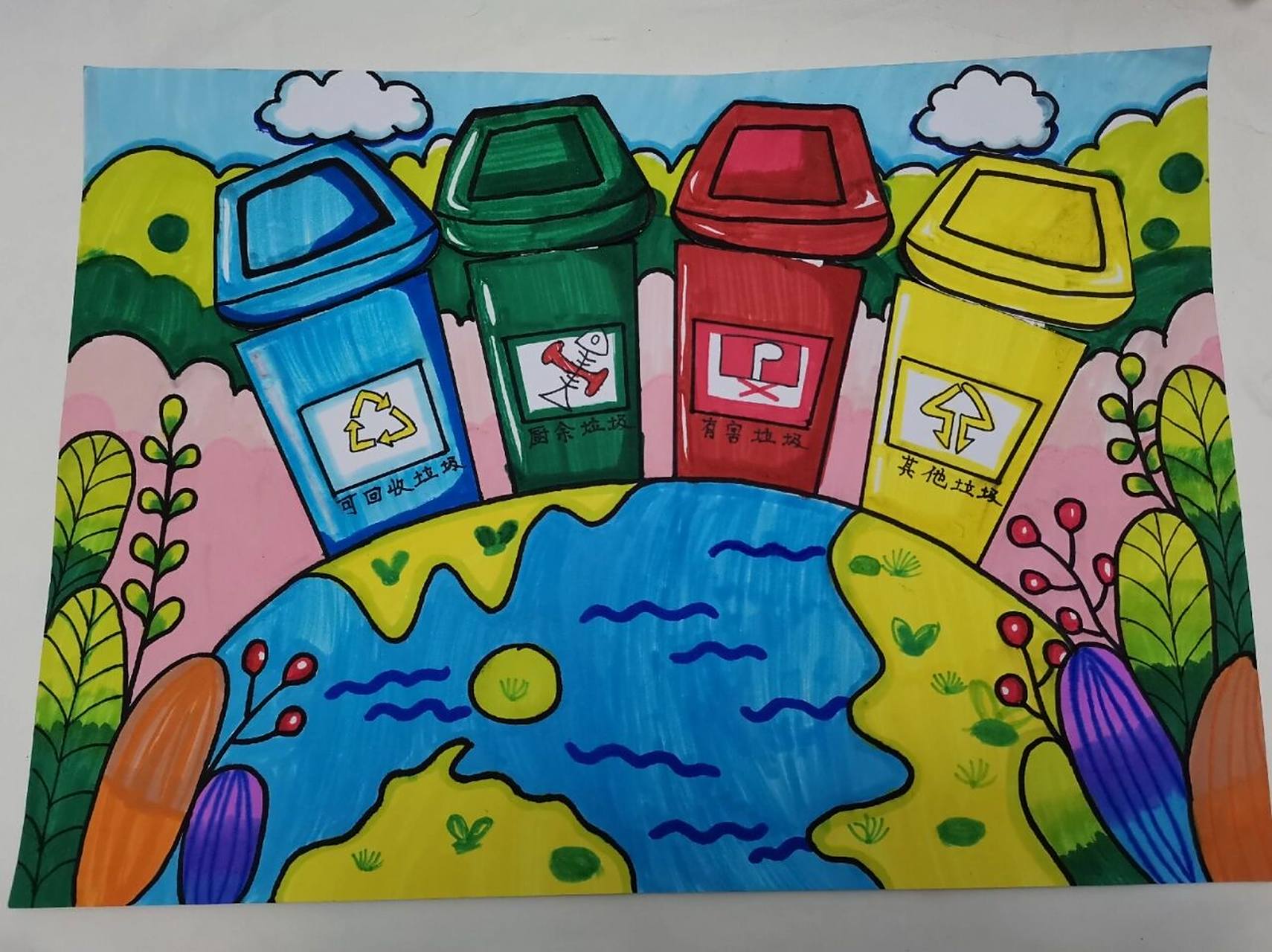 垃圾分类绘画 最近忙到没时间画画,抽空来交个作业