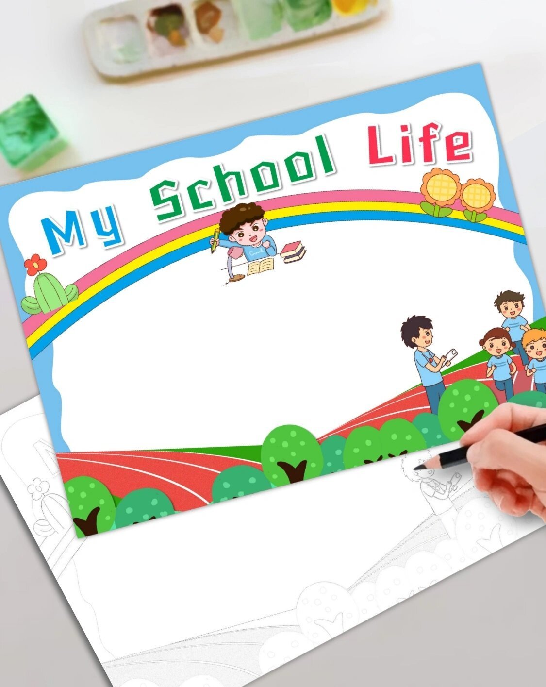 我的学校生活英文手抄报my school life