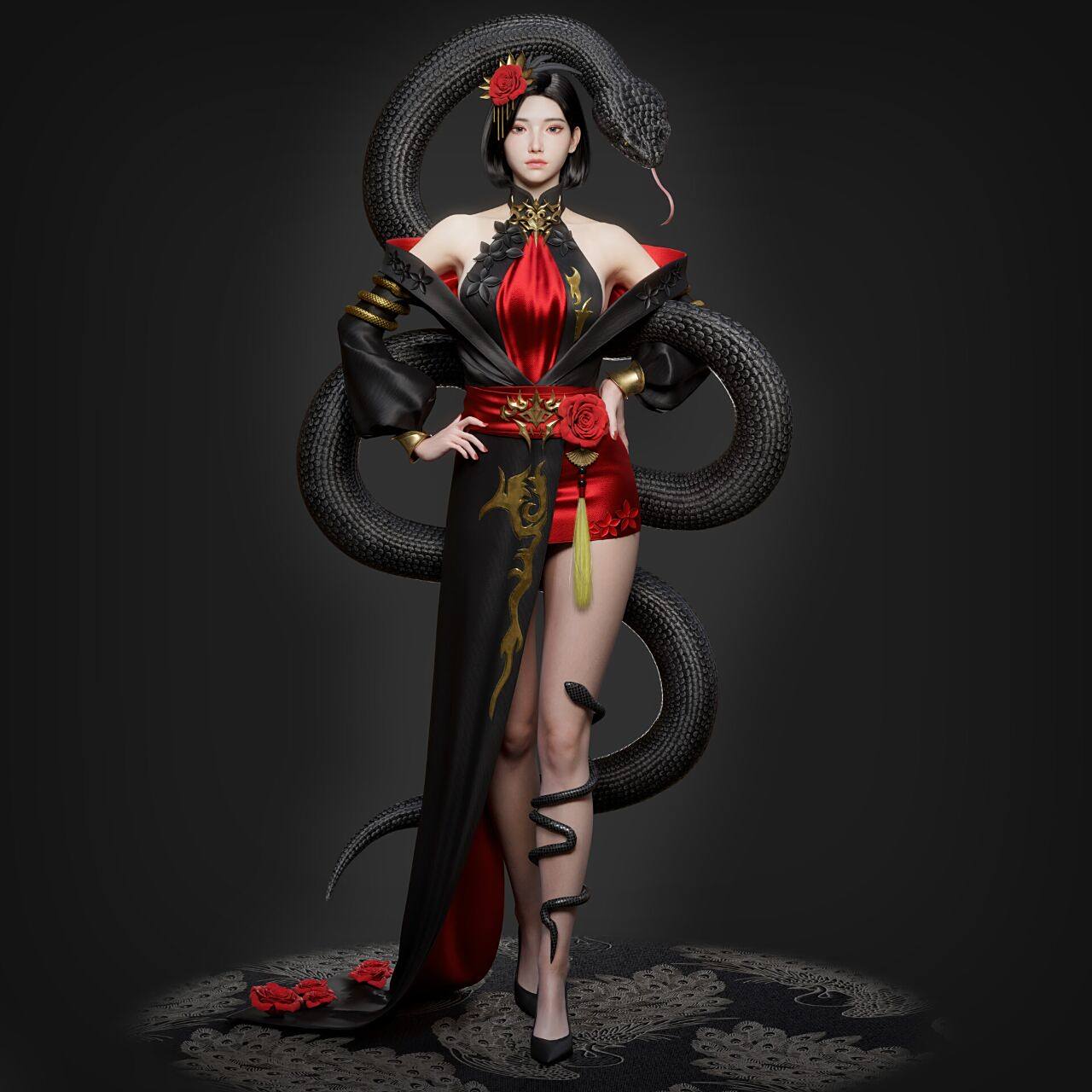 游戏建模丨蛇女~ 这次又是一个新的游戏角色建模,你们说这个蛇要不要