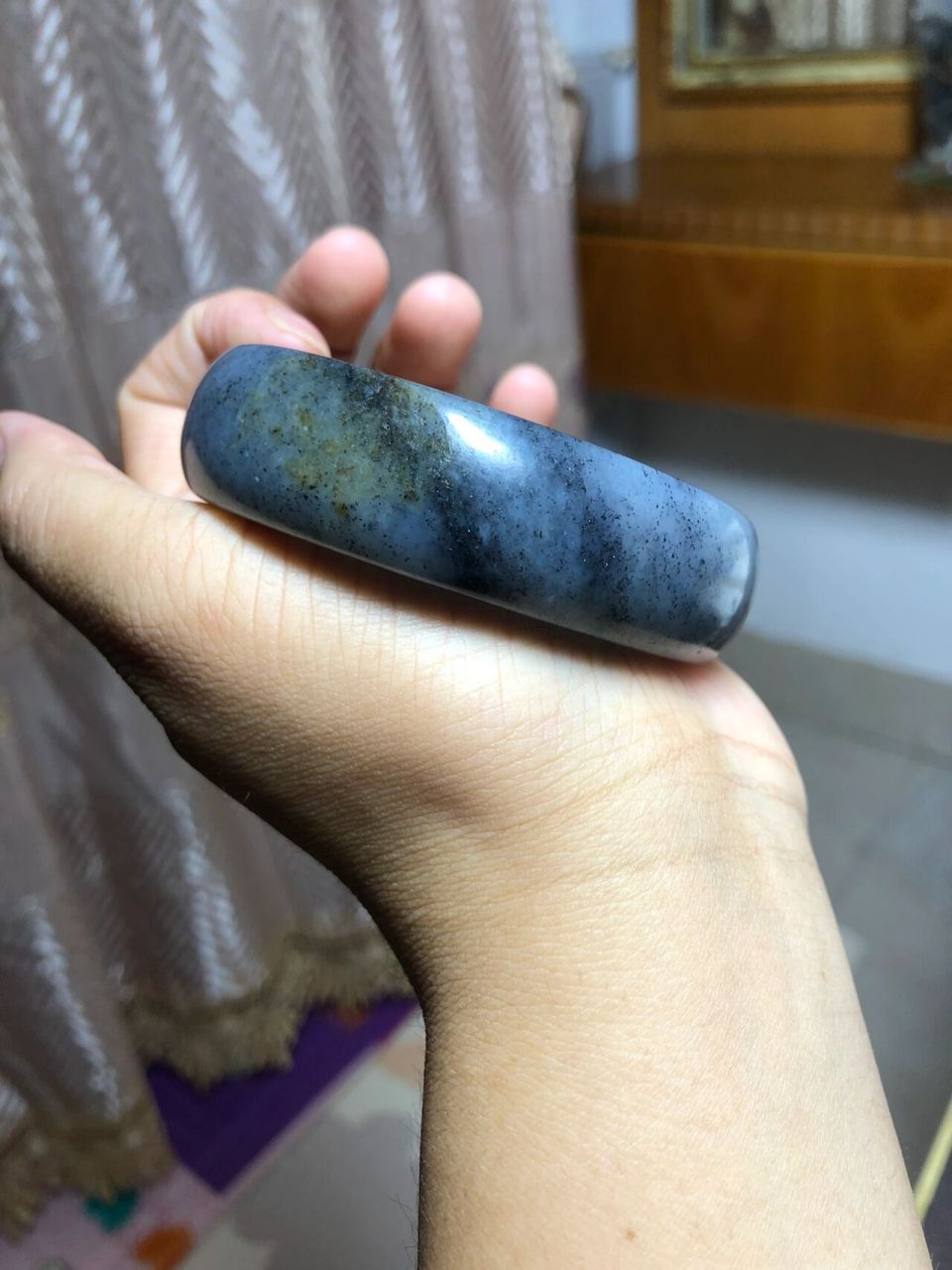 新疆和田玉籽料白底水墨青花手镯 新疆和田玉籽料白底水墨青花手镯