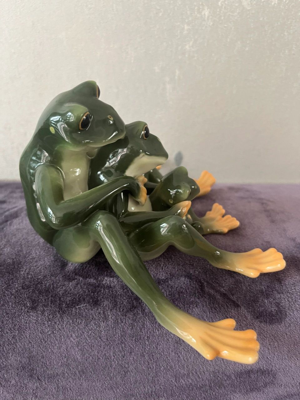 franz法蓝瓷荷塘月色系列青蛙一家摆件 瓷器收藏