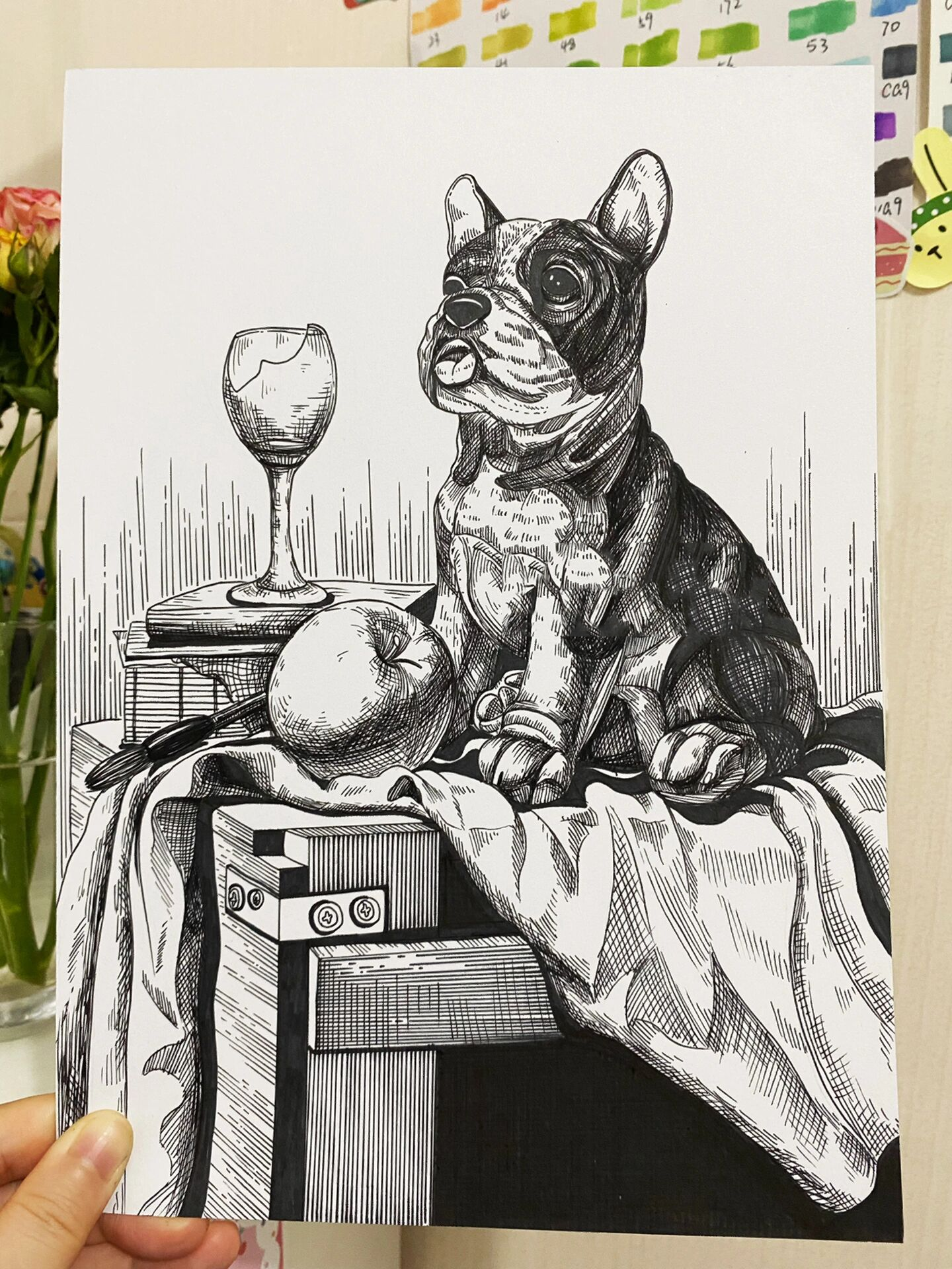 狗|静物黑白线描【附过程】