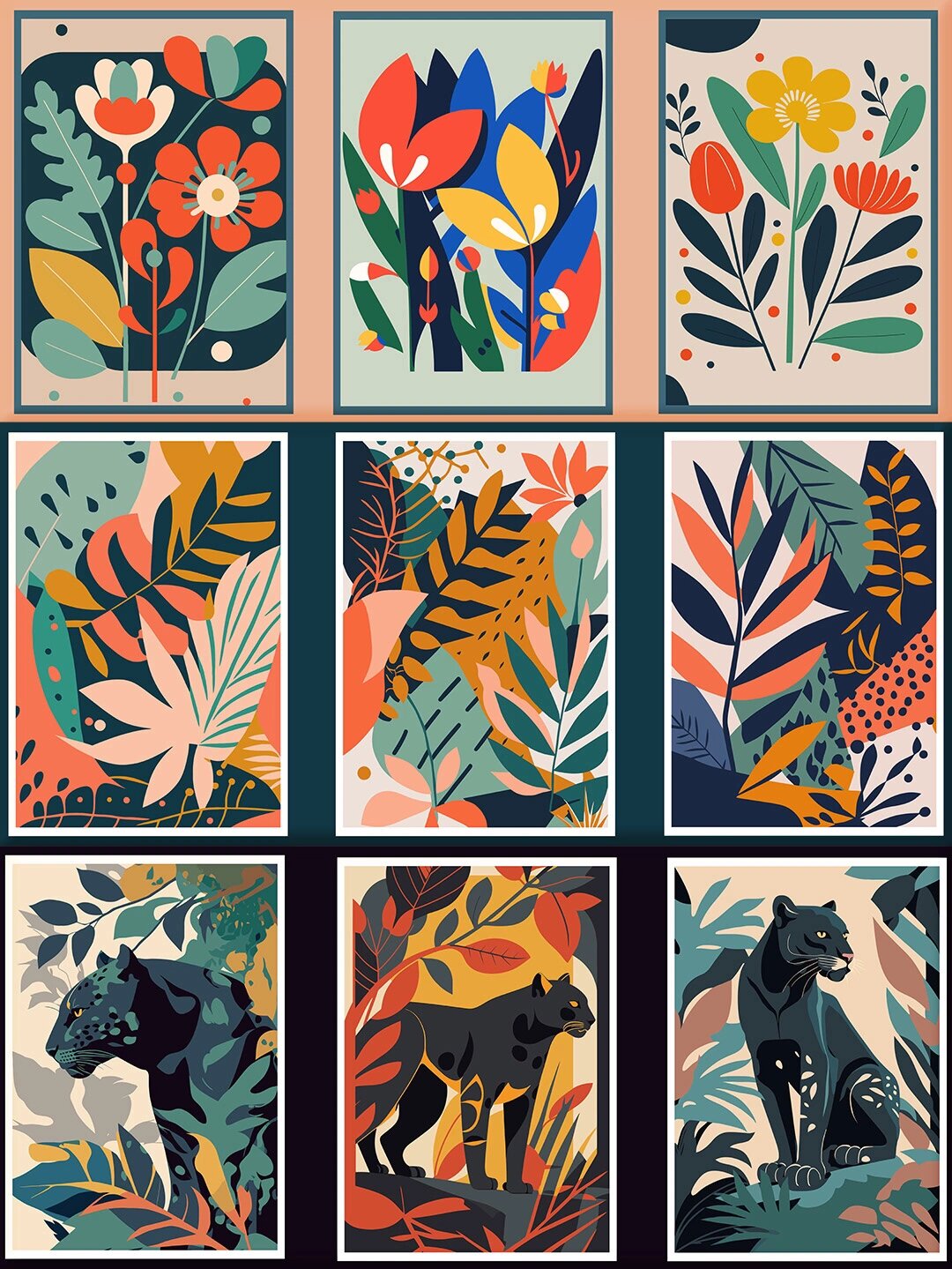 78现代复古植物花卉装饰画│插画装饰画模板