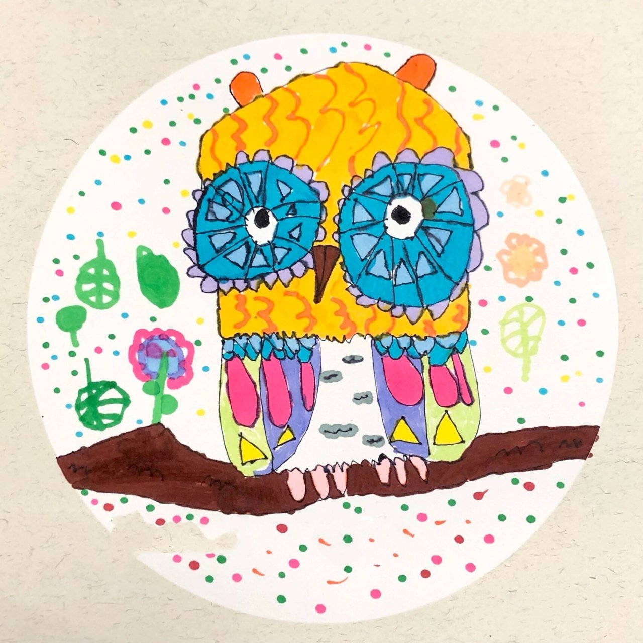 5-6岁创意美术 停课分享分享漂亮课程 可可爱爱猫头鹰 大班的色彩