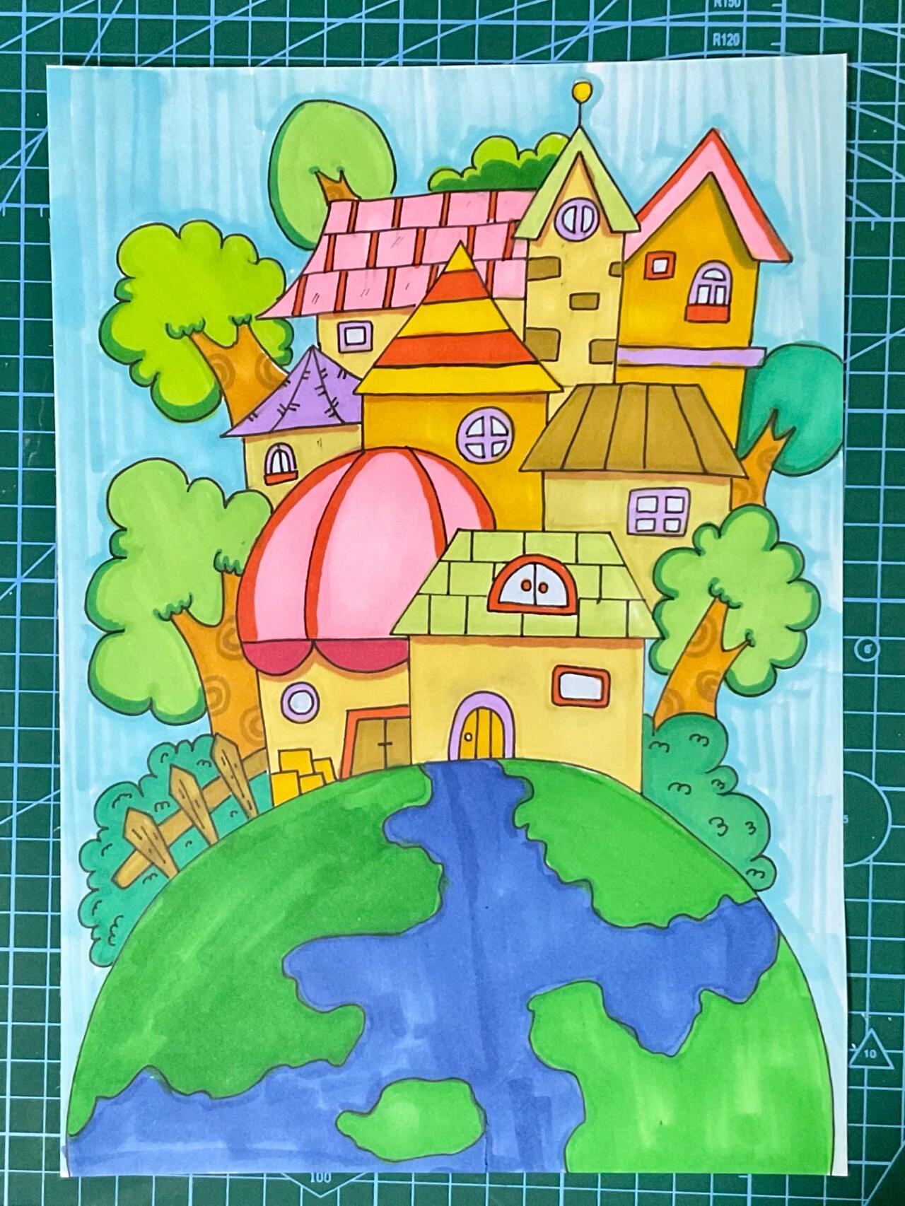 我们生活在地球村儿童画