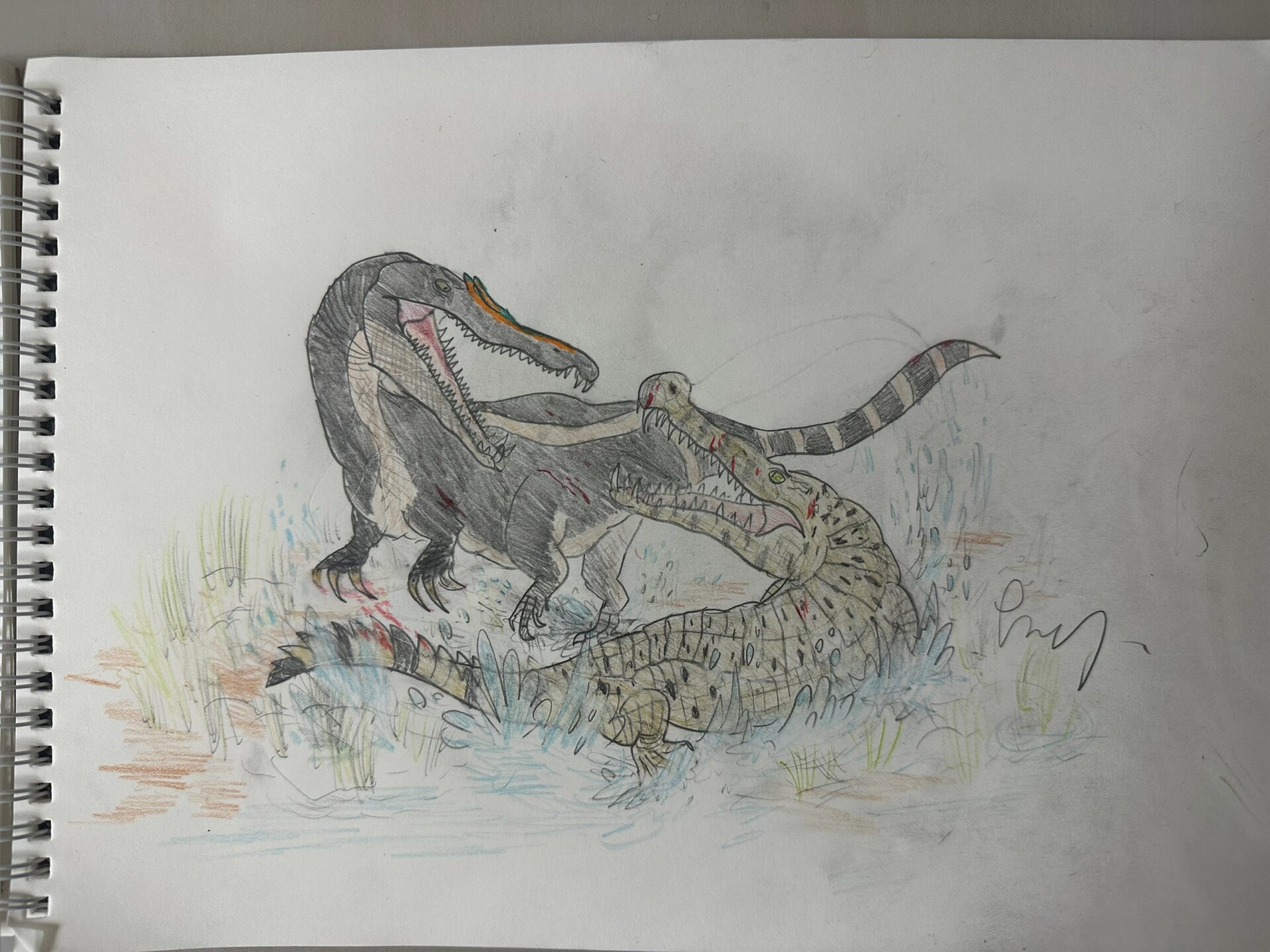 彩铅手绘 帝鳄vs似鳄龙
