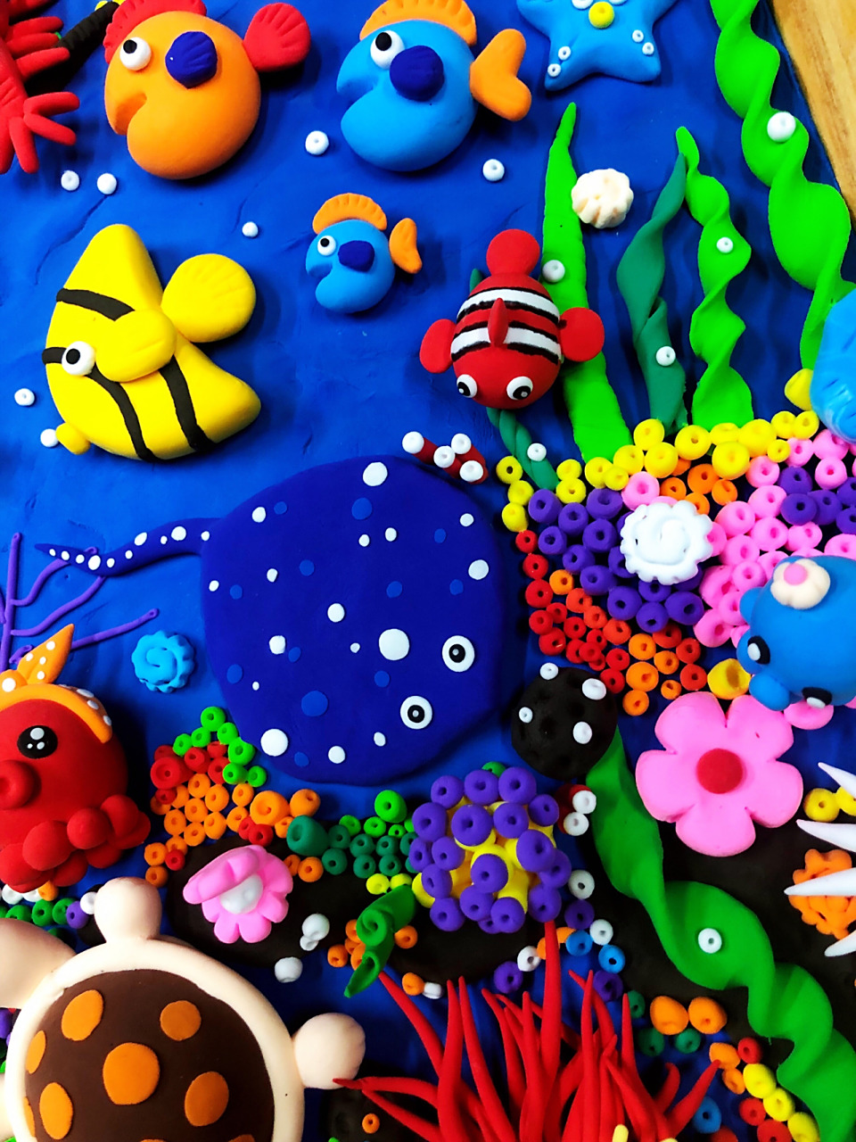 超轻粘土手工/海底世界全家福(附细节图) 海底世界粘土画🐙🦑🦀