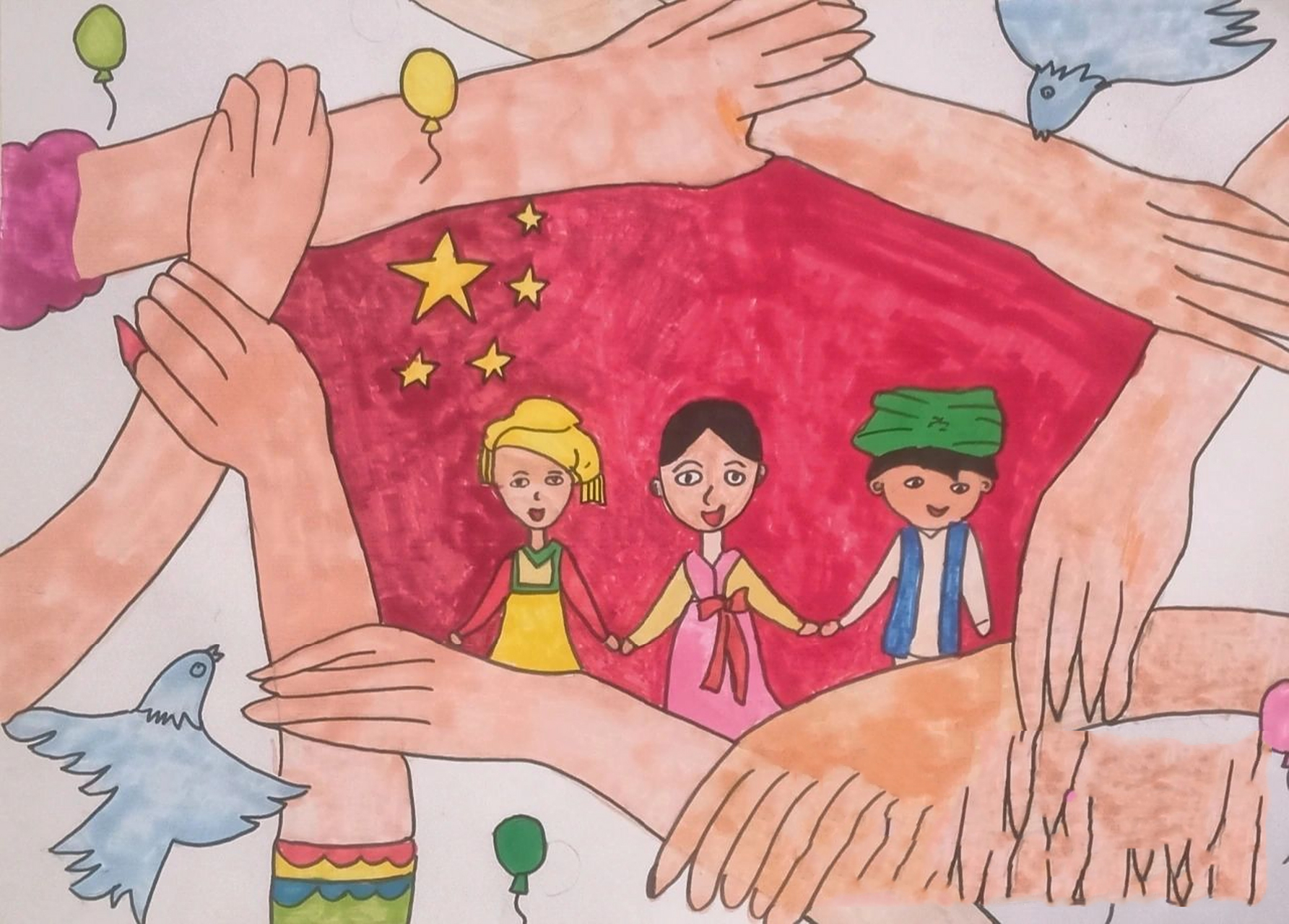民族团结绘画,学生绘画作品