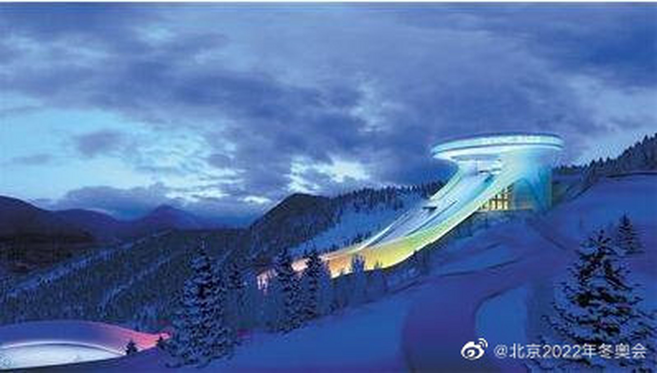 巍巍青山间,国家跳台滑雪中心"雪如意"造型精巧,气势雄伟.