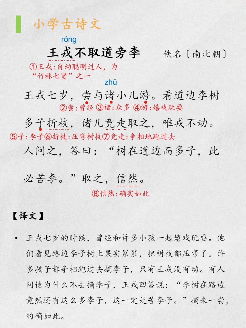 小学古诗:《王戎不取道旁李》|道旁苦李 96 	 《王戎不取道旁李》