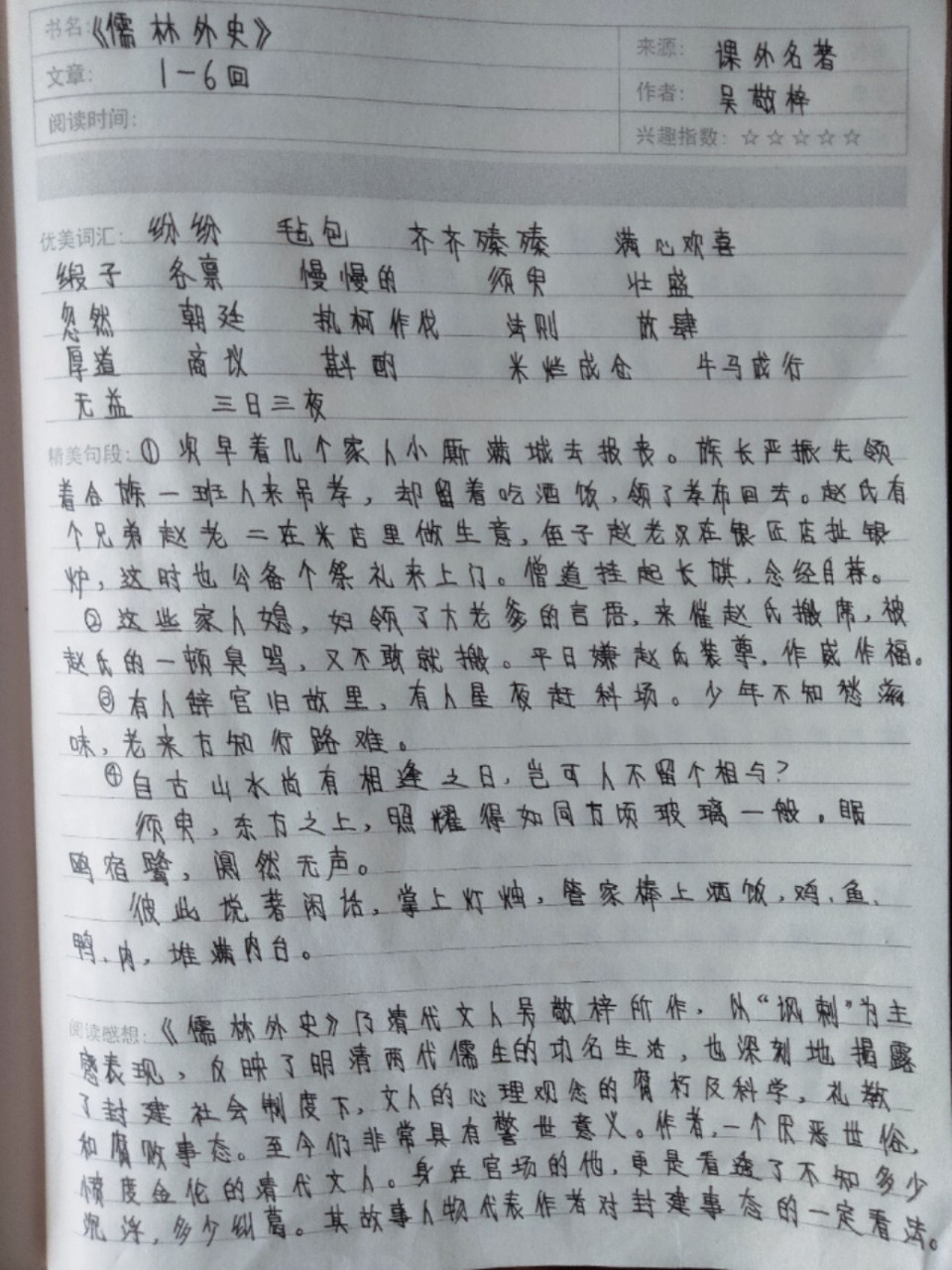 《儒林外史》1~6回读书笔记 《儒林外史》1~6回读书笔记,之前上传发布