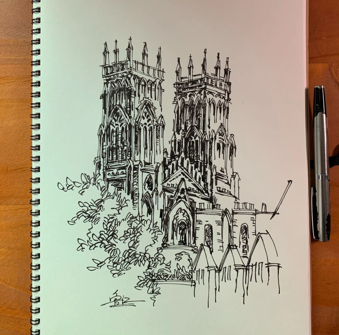 工具:英雄382美工,无印良品速写本 画复杂建筑注意以下几点: 1