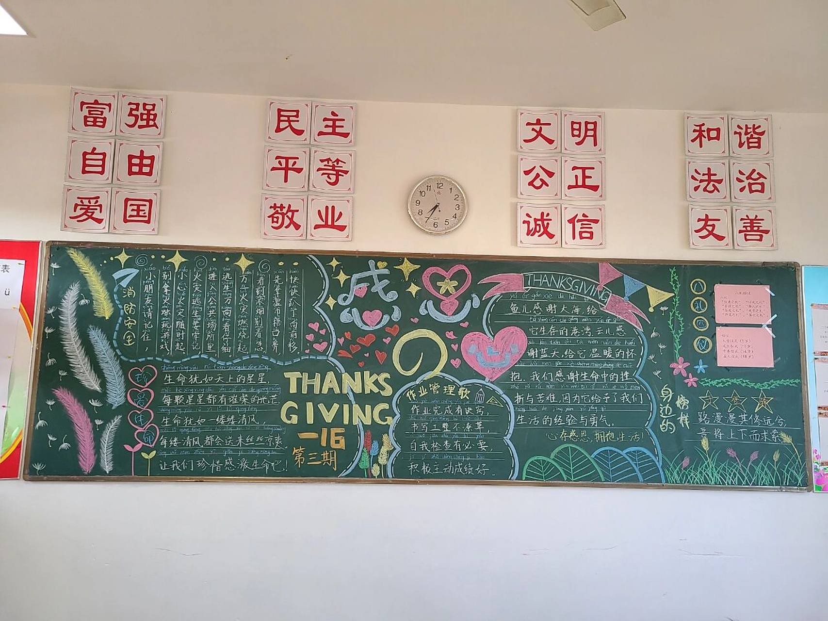 黑板报:感恩主题 去年刚好画过类似的主题,还是借鉴了的姐妹们,不过今