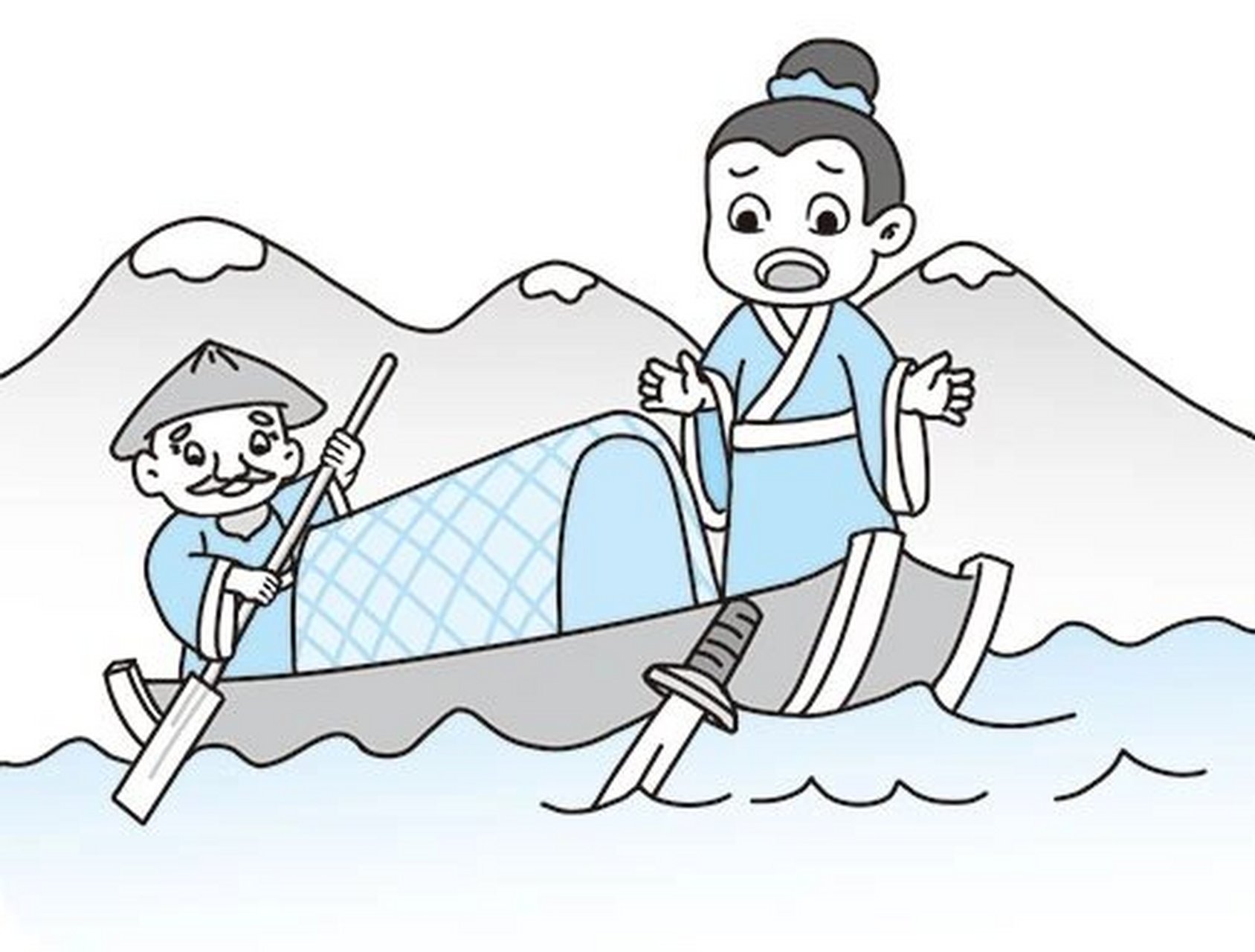 教材插画|刻舟求剑成语故事 没进步
