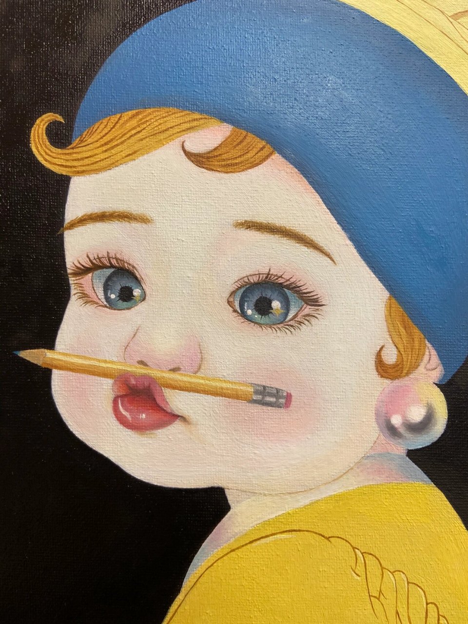 q版带珍珠耳环的女孩油画 可爱版的带珍珠耳环的女孩油画,装饰家里