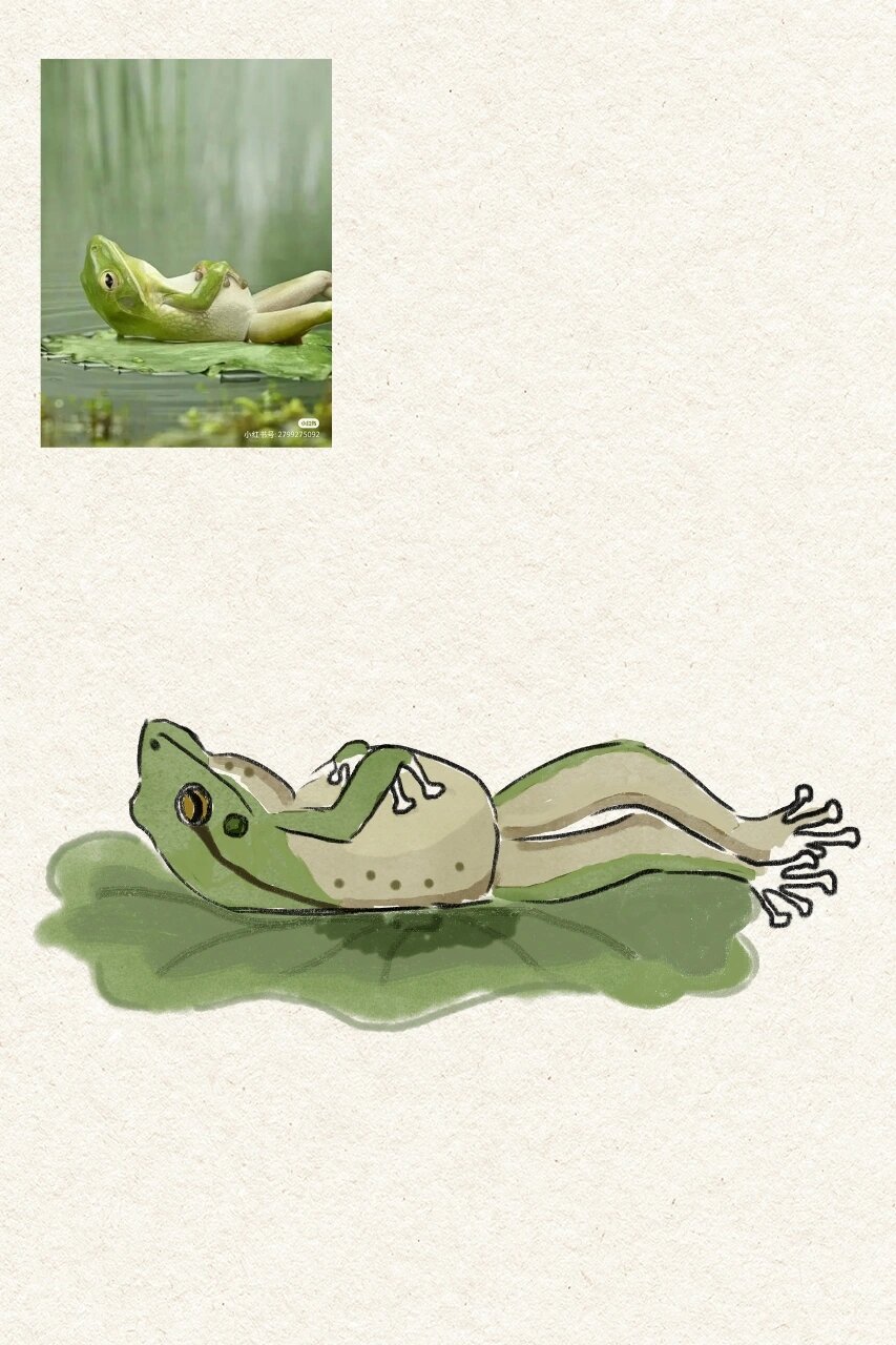 插画学习|肝不动了,躺平蛙! 今日宜躺平.