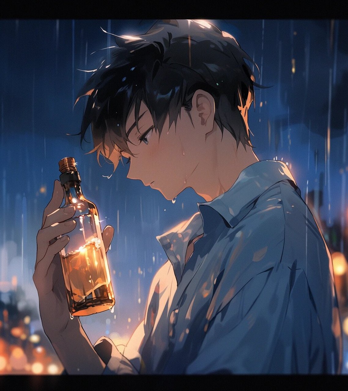 简约男生头像 i 喝着喝着就哭了 愈系男头,蓝色系,治愈系, 关键词:at