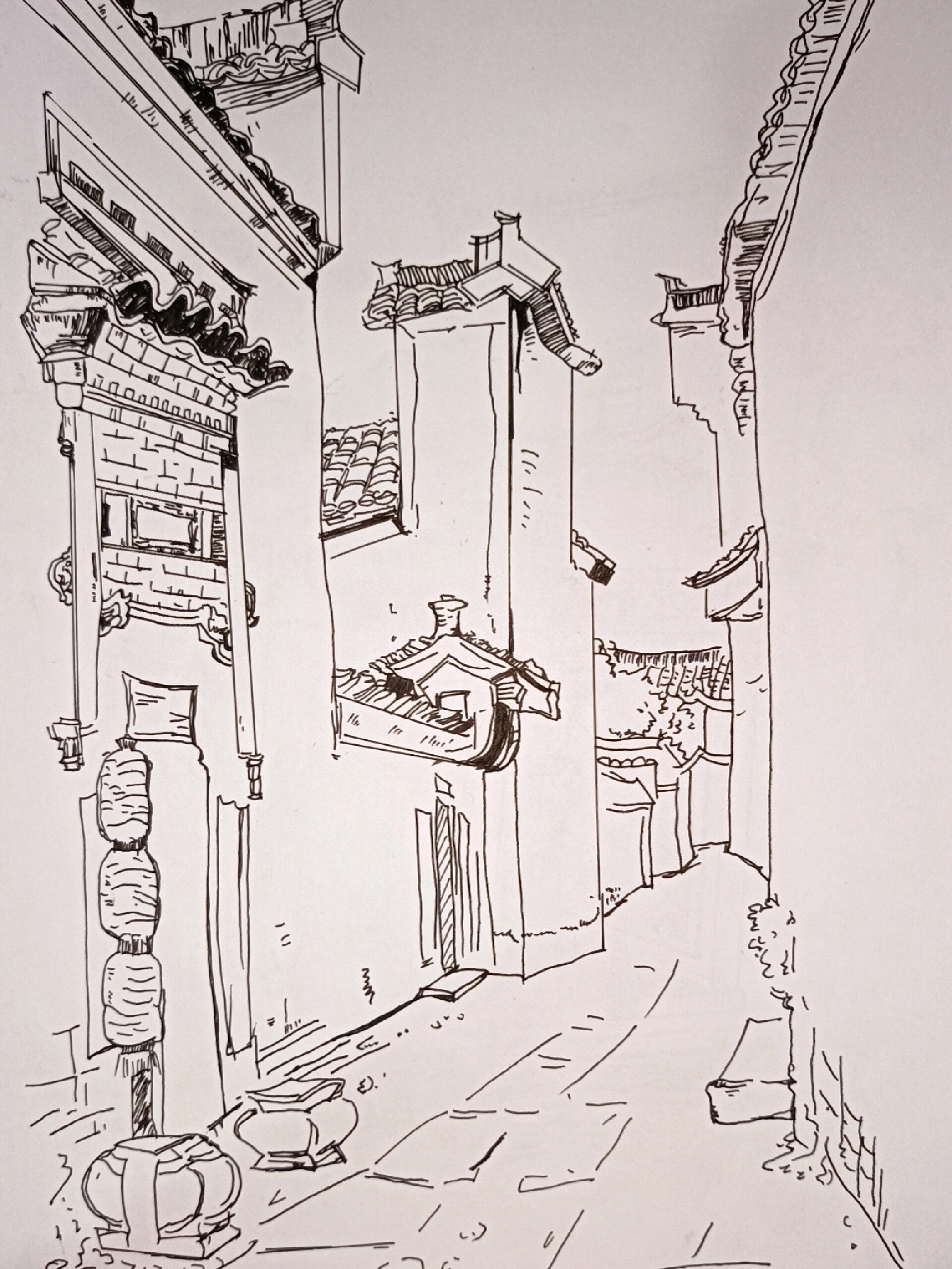 安徽黄山速写丨徽派建筑丨速写临摹第二弹