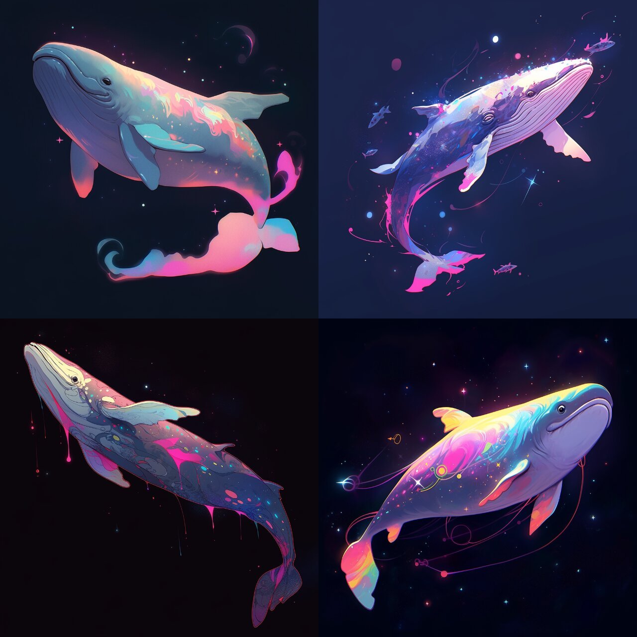 星海鲸鱼唯美插画 咒语:a whale flying in the cosmic galaxy, dark