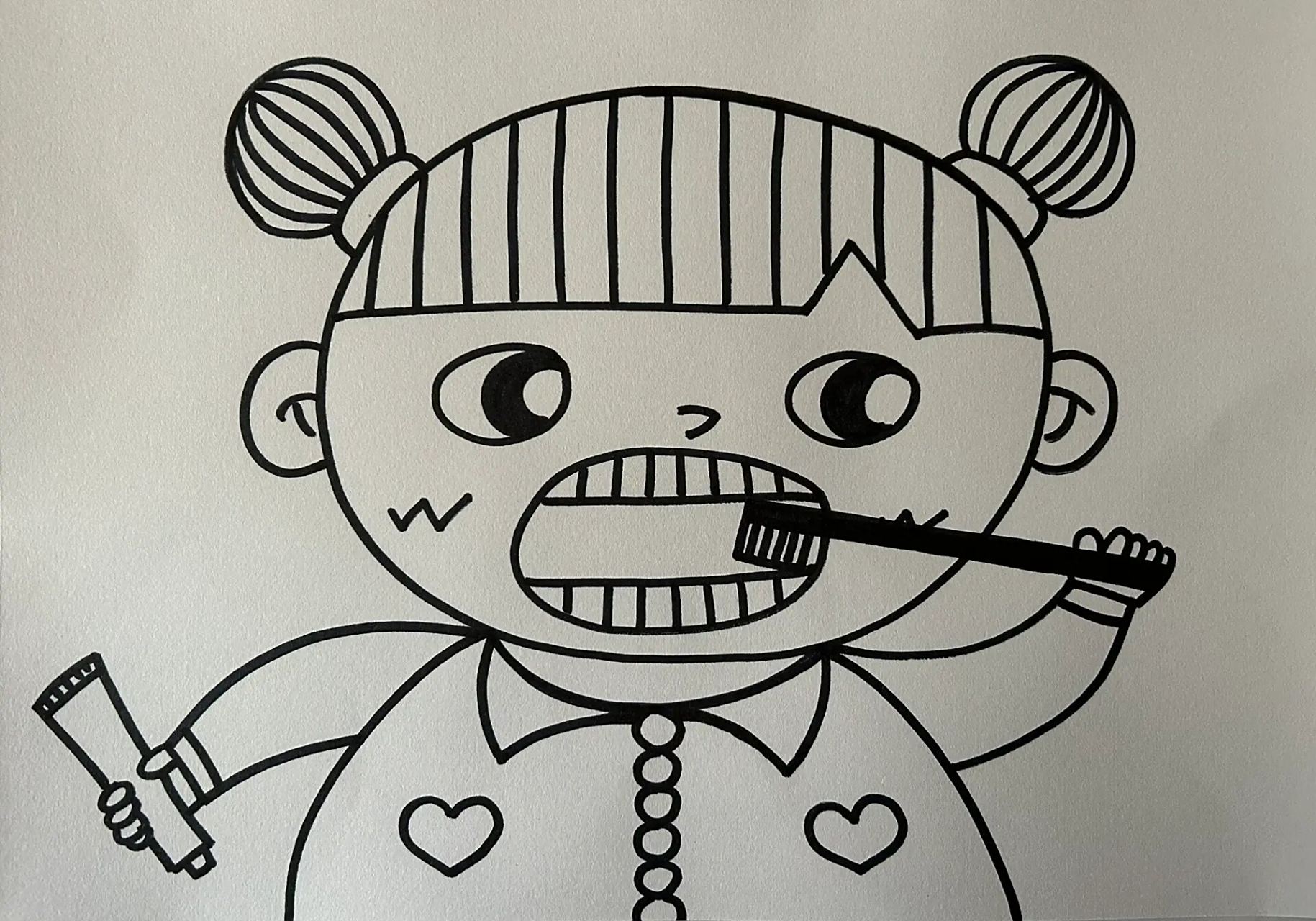 刷牙的小女孩 儿童画