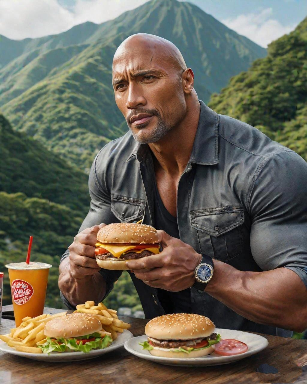 据说,巨石强森每天要吃5-7顿饭,总量大约为14磅(12.