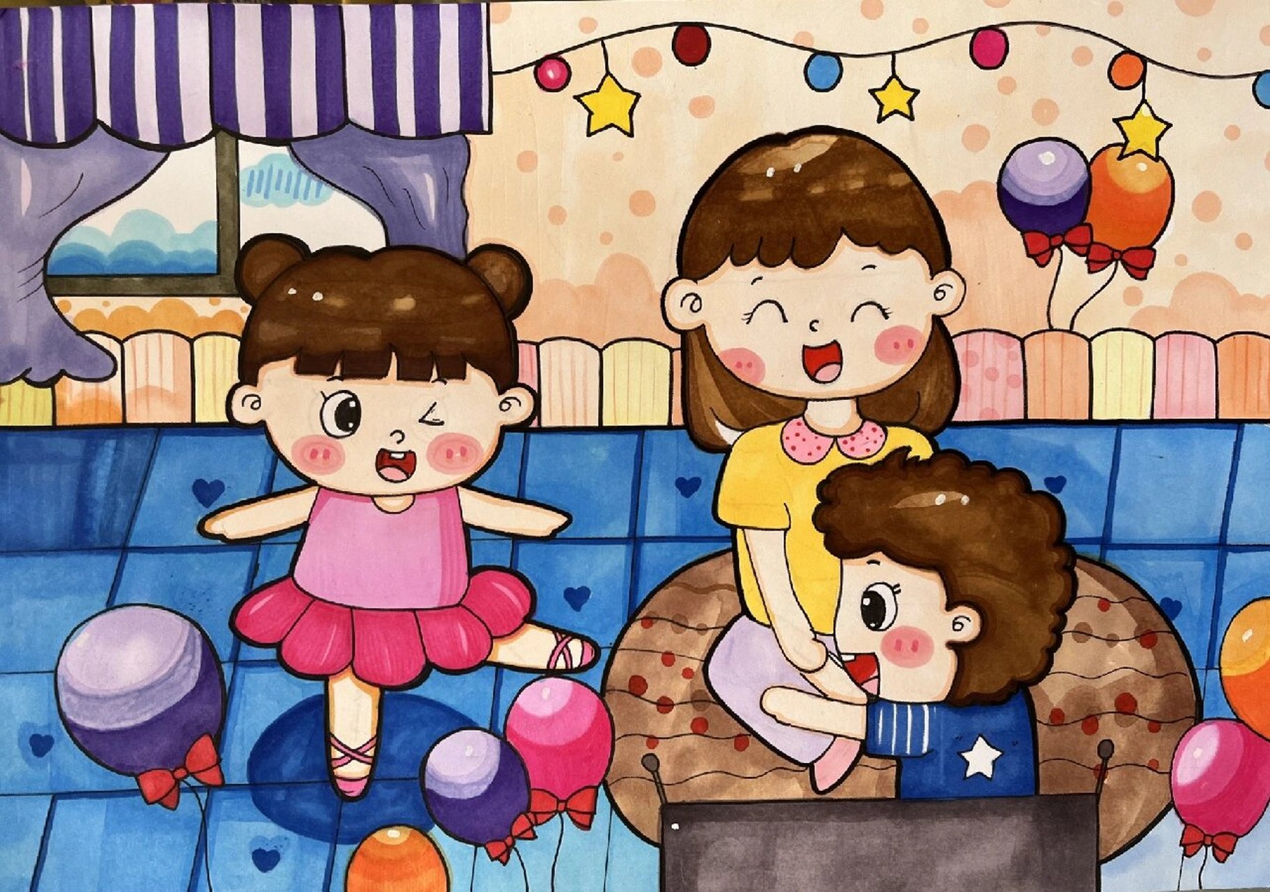 儿童主题画—快乐一家亲 《幸福一家人》(原作者:汤圆)