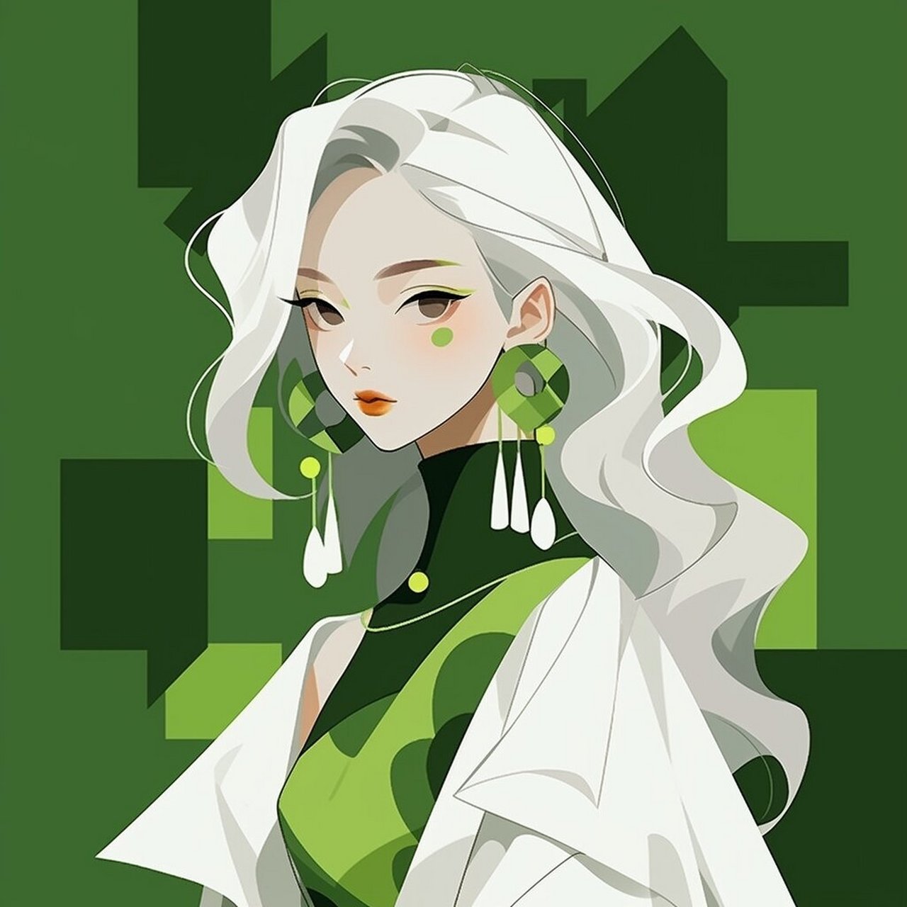 极简美学 | 绿色系 |  白色长发女生头像 这次的小姐姐,无论扎头发