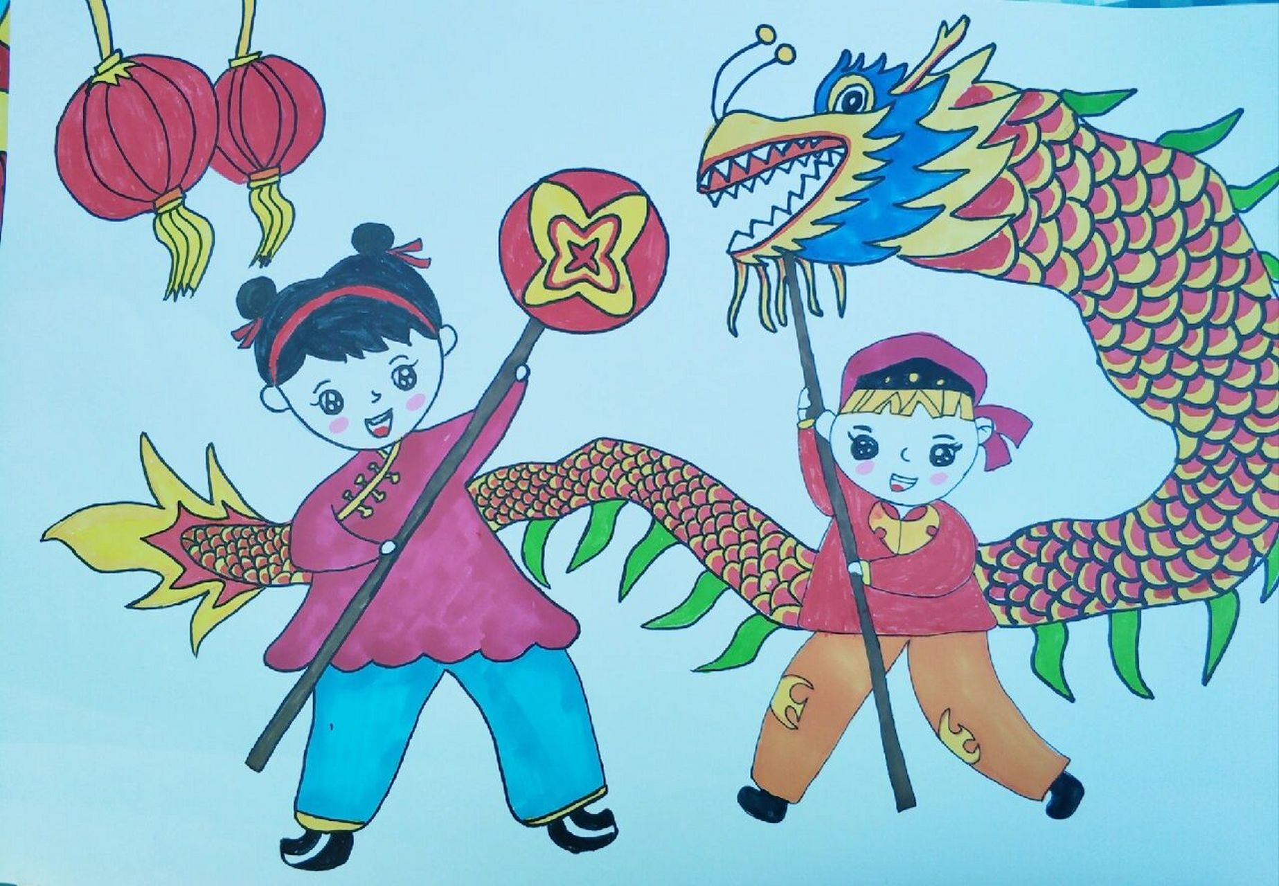 舞龙主题绘画素材