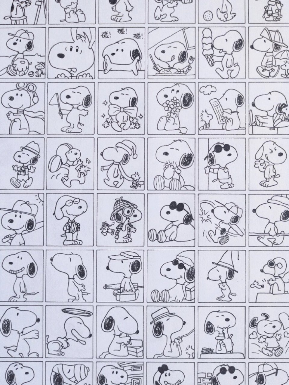 史努比简笔画 可爱的史努比来啦!格子都是自己一点点测量画出来的哦.