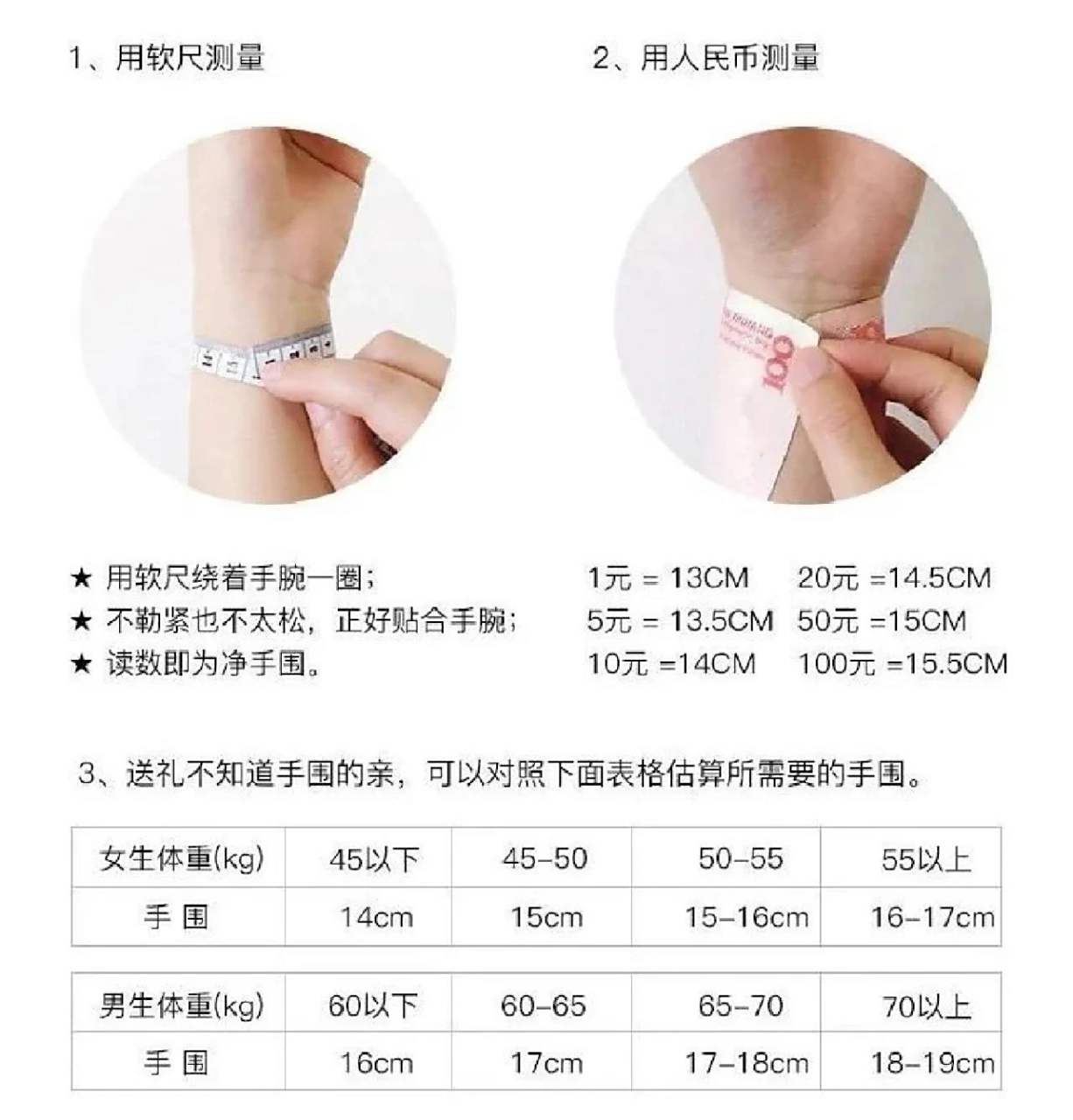6015关于手围测量&手作须知(必看) 默认15手围,具体测量方法如图