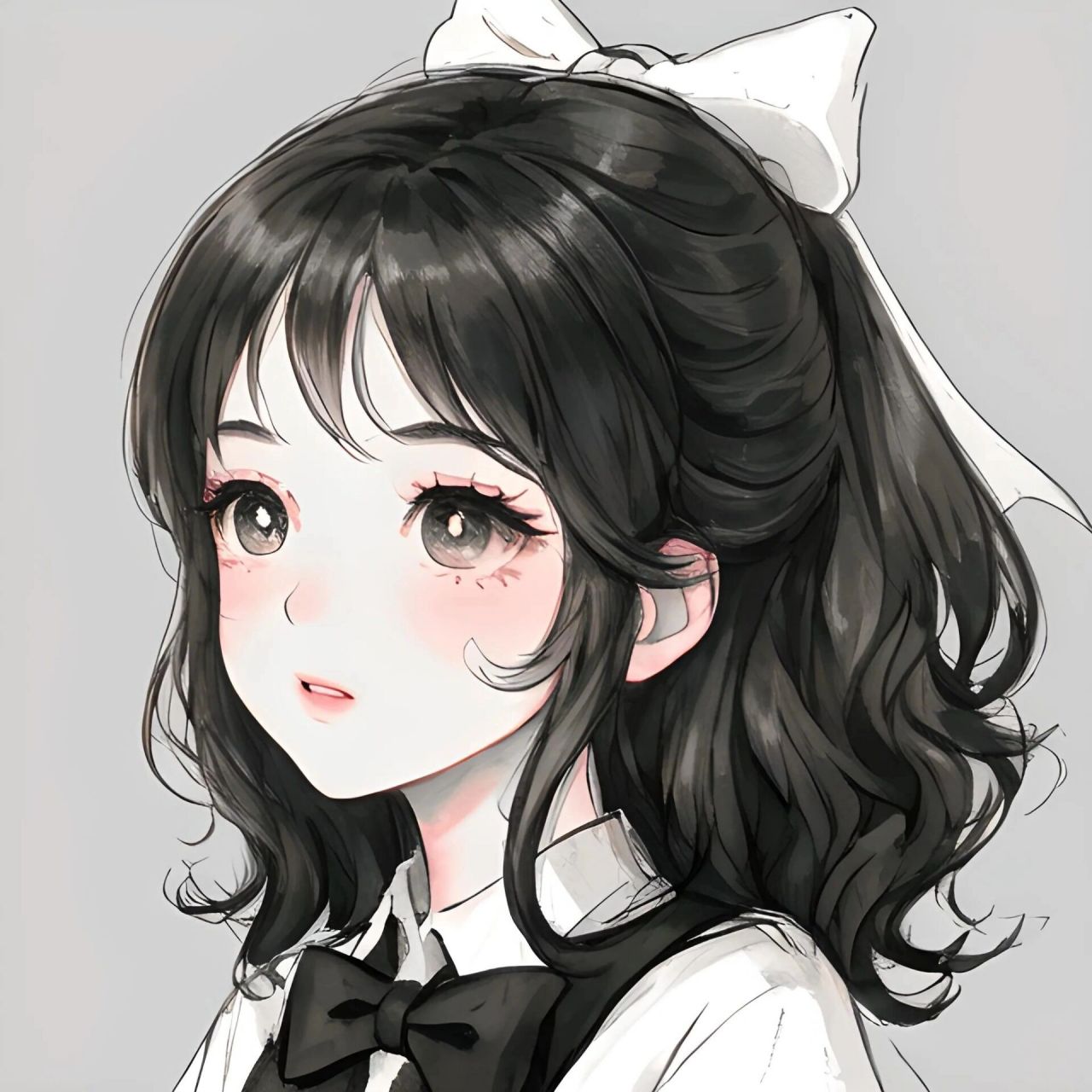 黑白动漫可爱女生头像|日系二次元头像