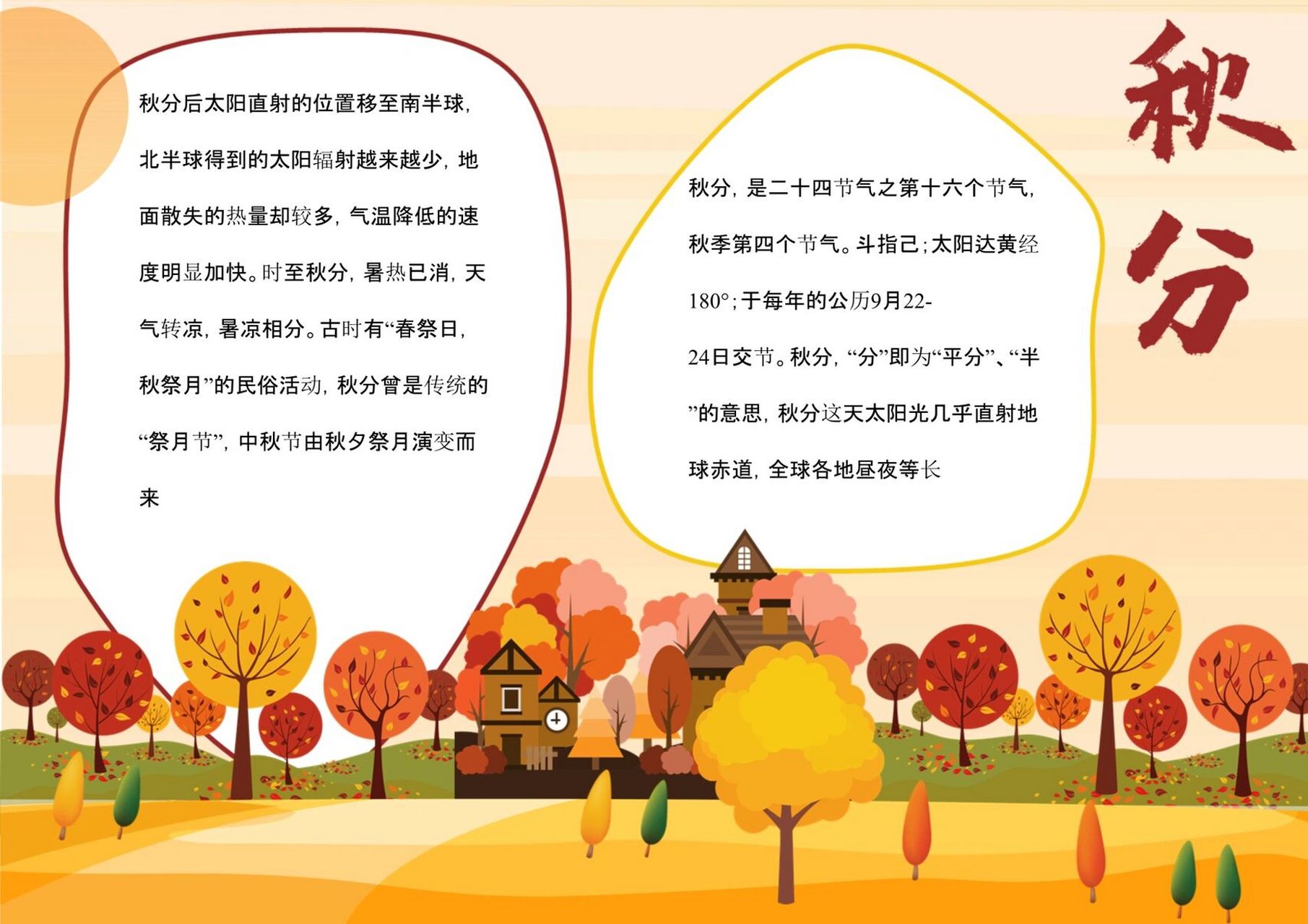 二十四节气之:秋分节气手抄报 9292 关于"秋分"的介绍 秋分是二十