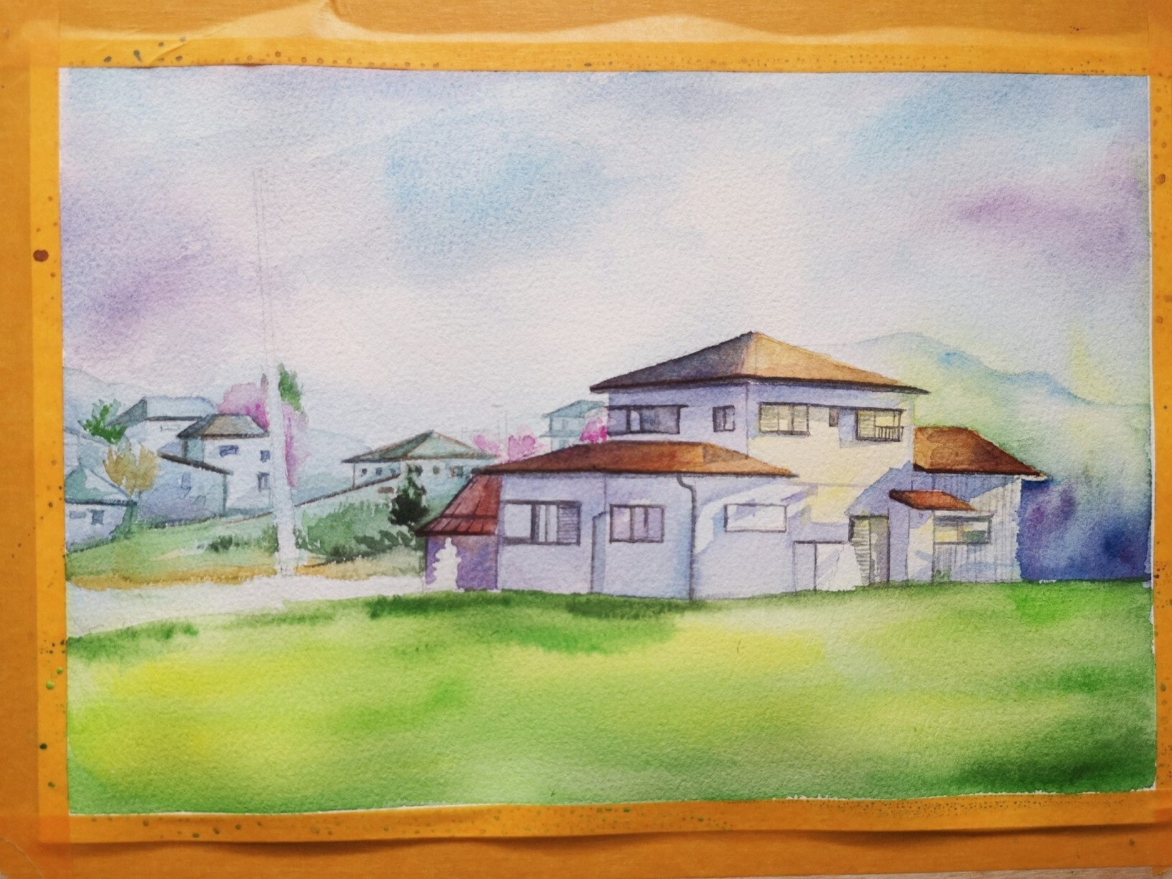 小村庄水彩画\保姆级教程 绘画时需要注意远处和近处房子的层次以及光