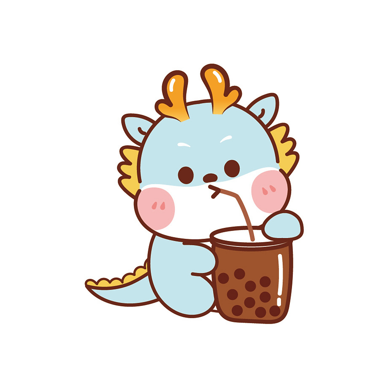 小飞龙喝奶茶抱福 小飞龙ip卡通形象,治愈系ip,元气满满,活泼有趣