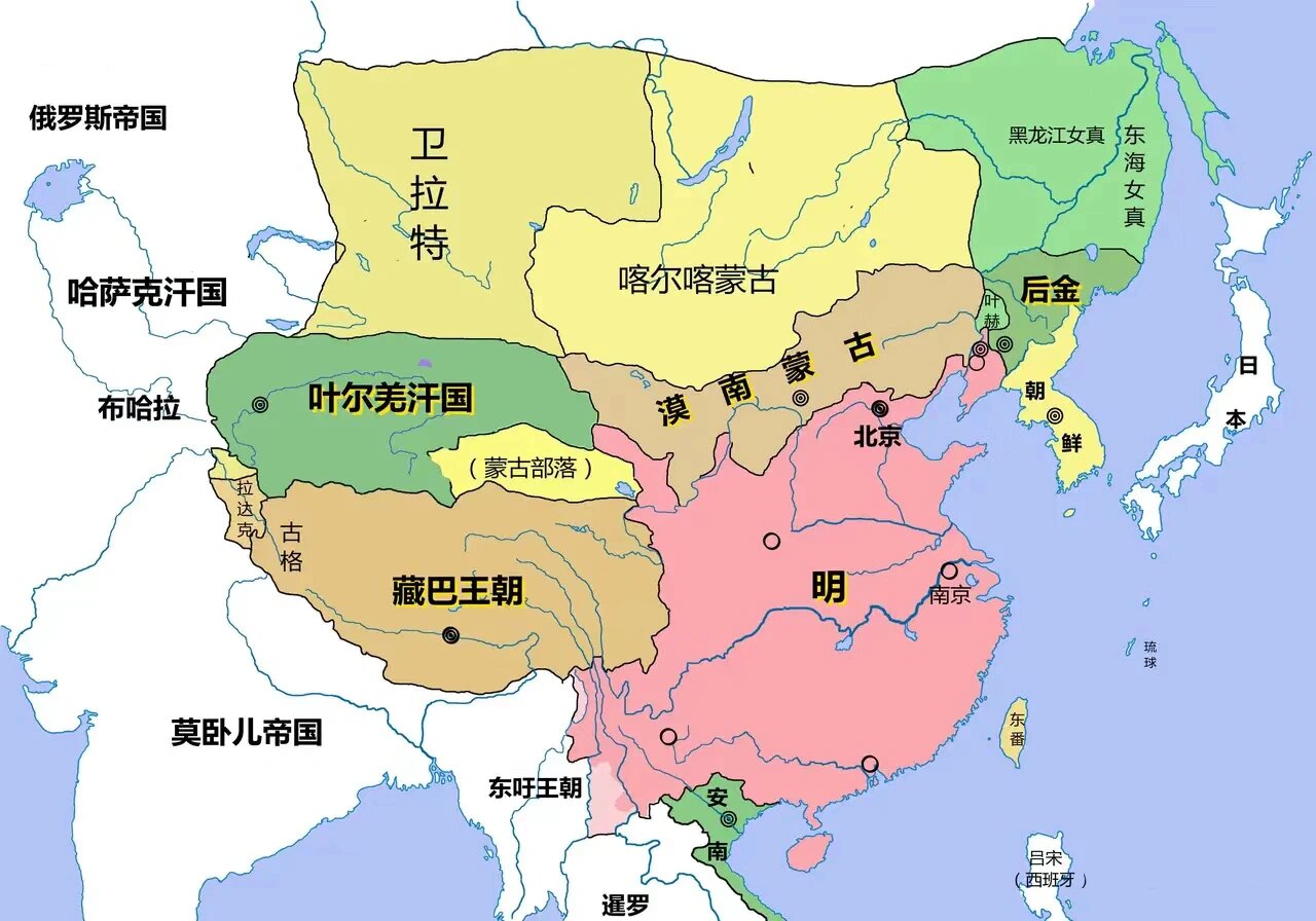 后金(1616年～1636年,享国20年,历2帝) 开创者:努尔哈赤(清太祖) 面积