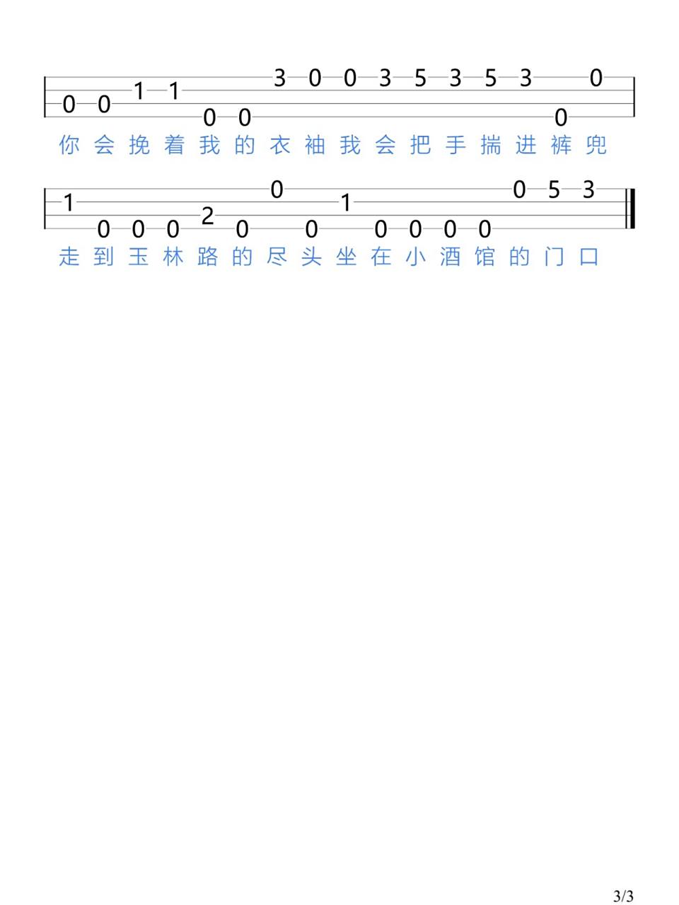 《成都》赵雷/尤克里里新手指弹谱 "让我掉下眼泪的 不止昨夜的酒"
