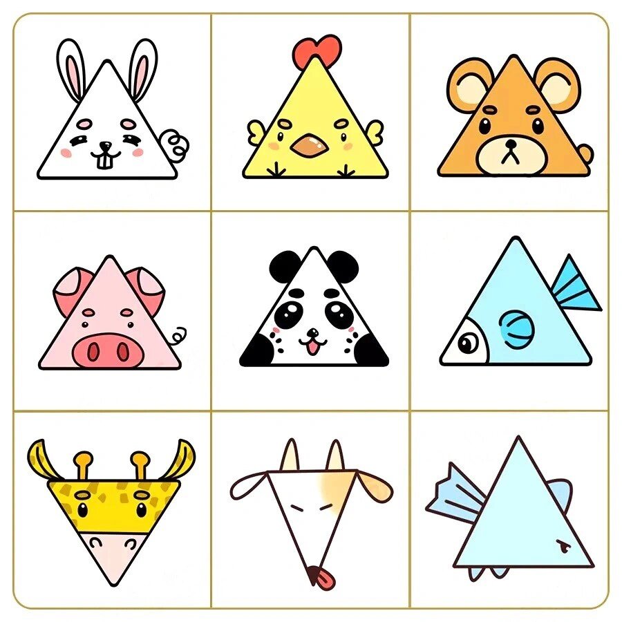 【区角素材】美工区三角形联想创意画动物大全