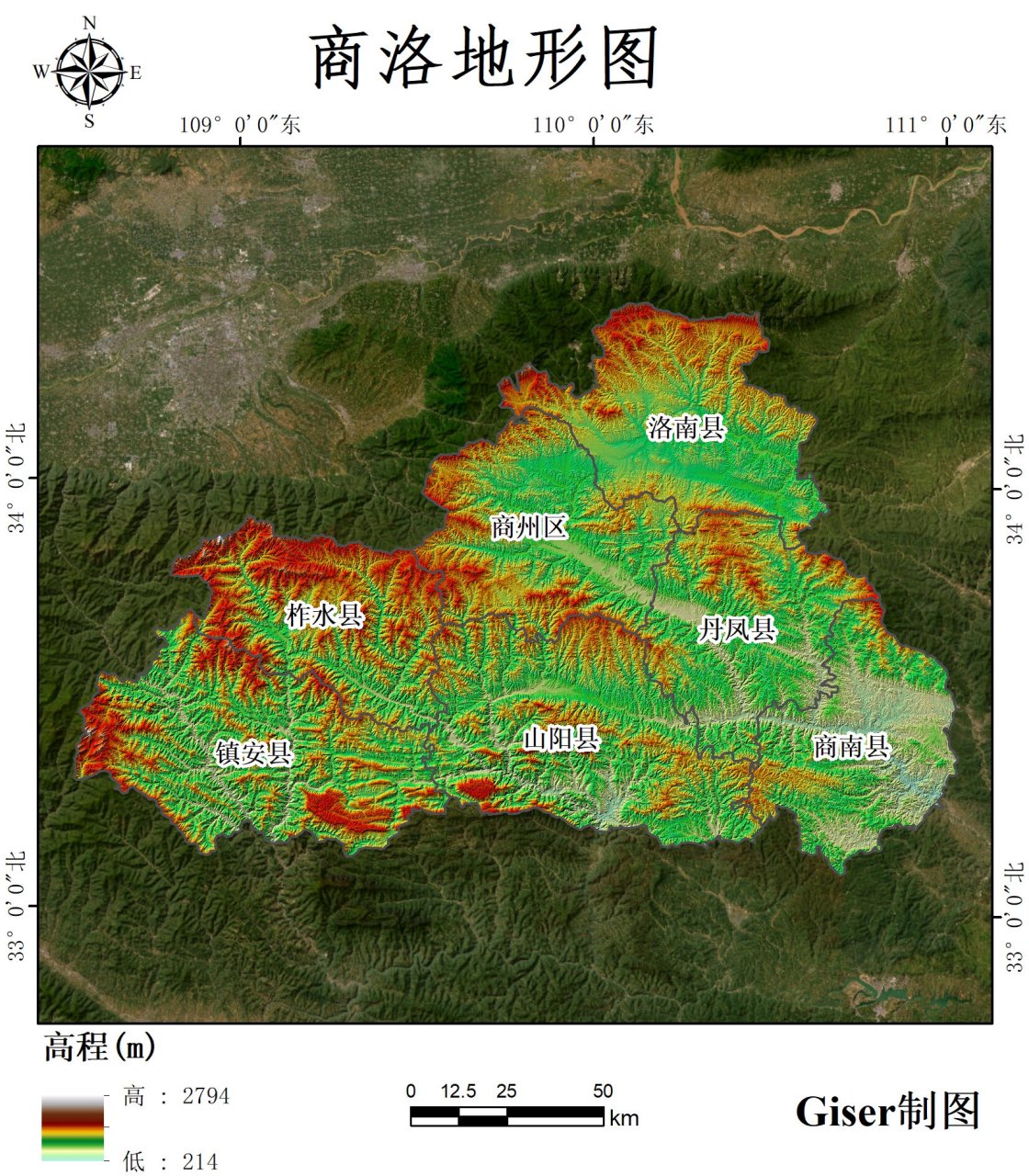商洛地形图 商山洛水