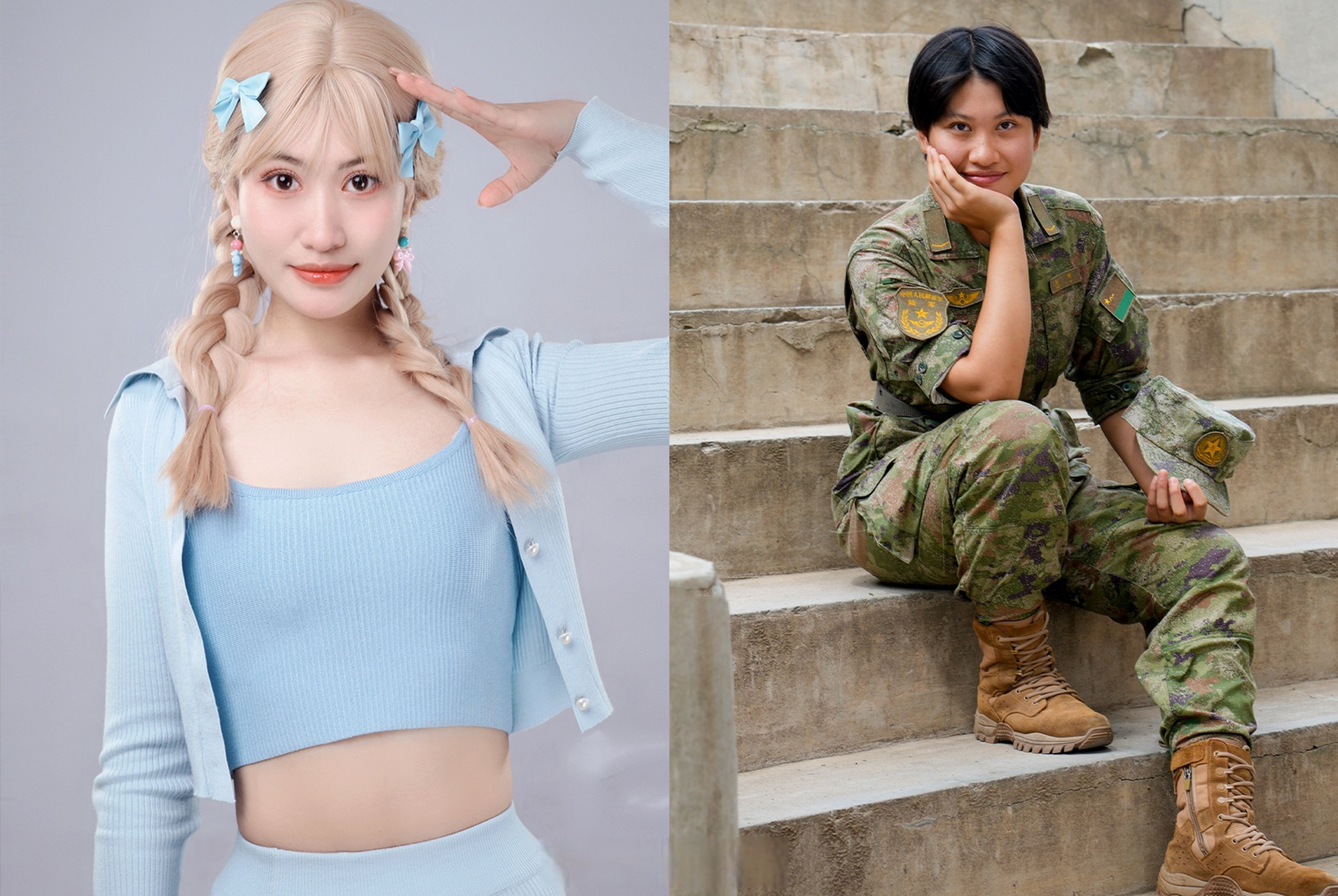陆军女兵入伍半年对比照#】半年前,她们擦去红妆,剪下长发,怀揣青春