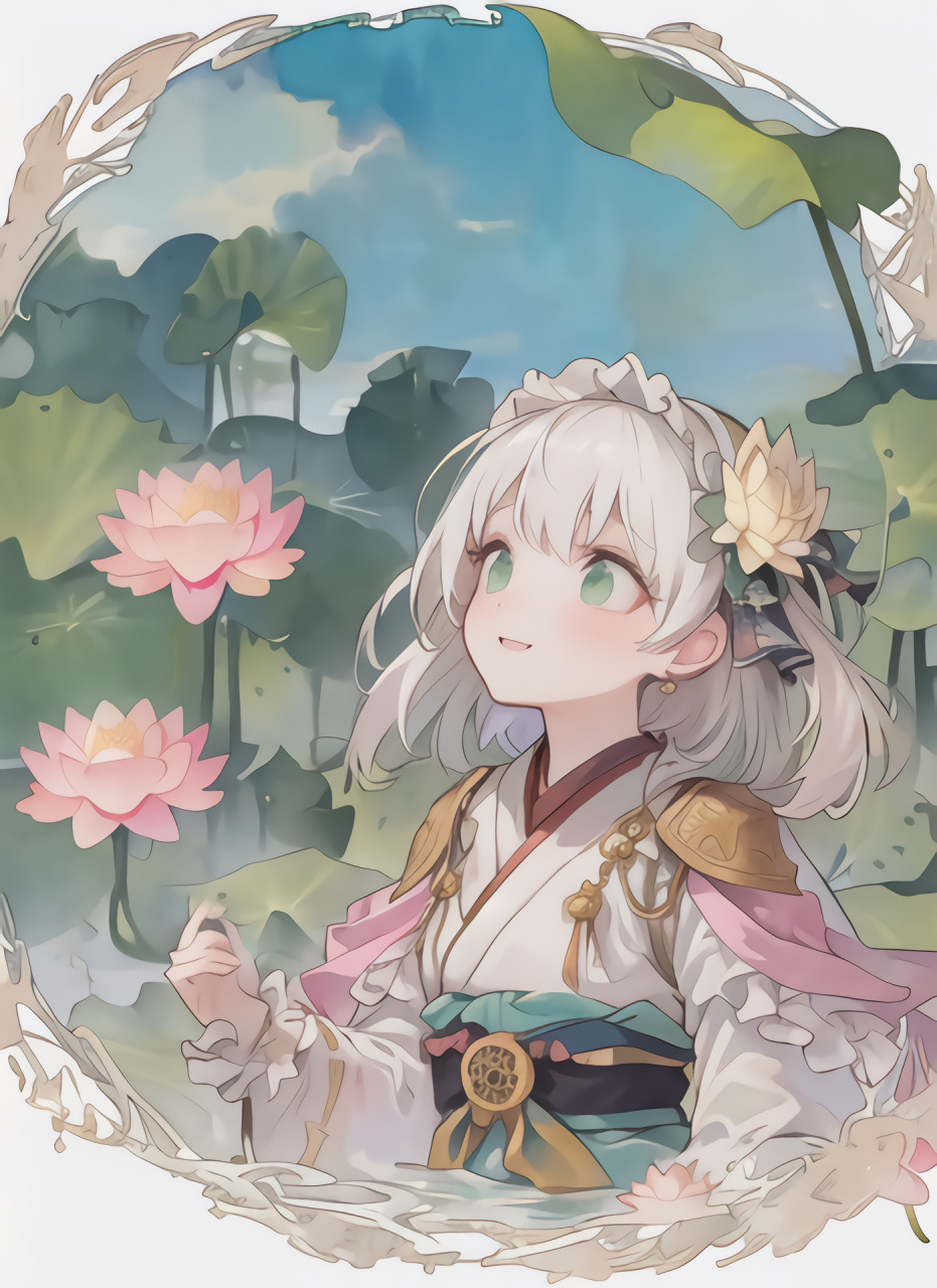 百妖花谱|小荷花妖|单人风格肖像|1 荷风送香气,竹露滴清响.