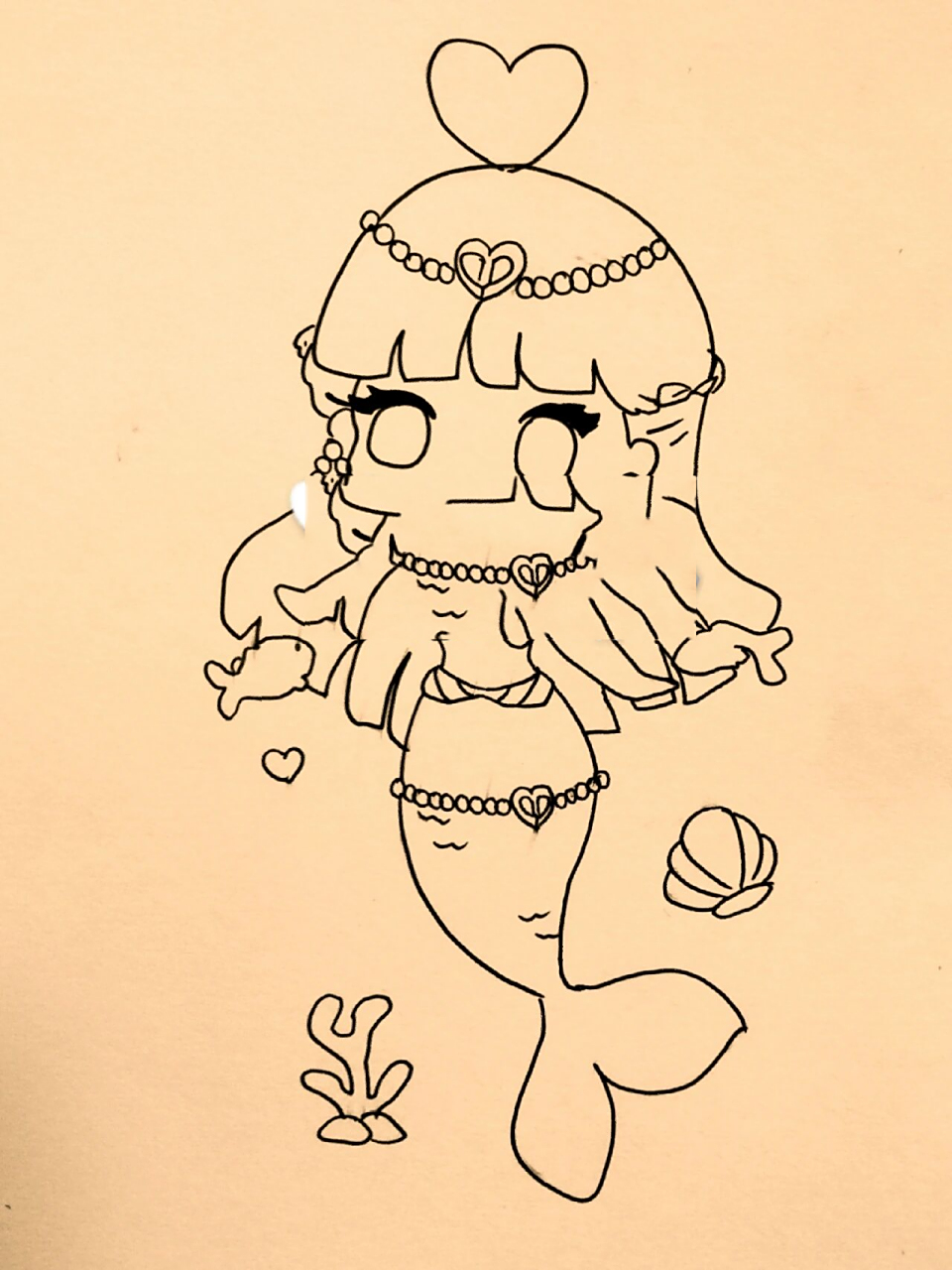 美人鱼黑白简笔画#绘画教程81(附过程) 卡通动漫美人鱼手绘简笔画74